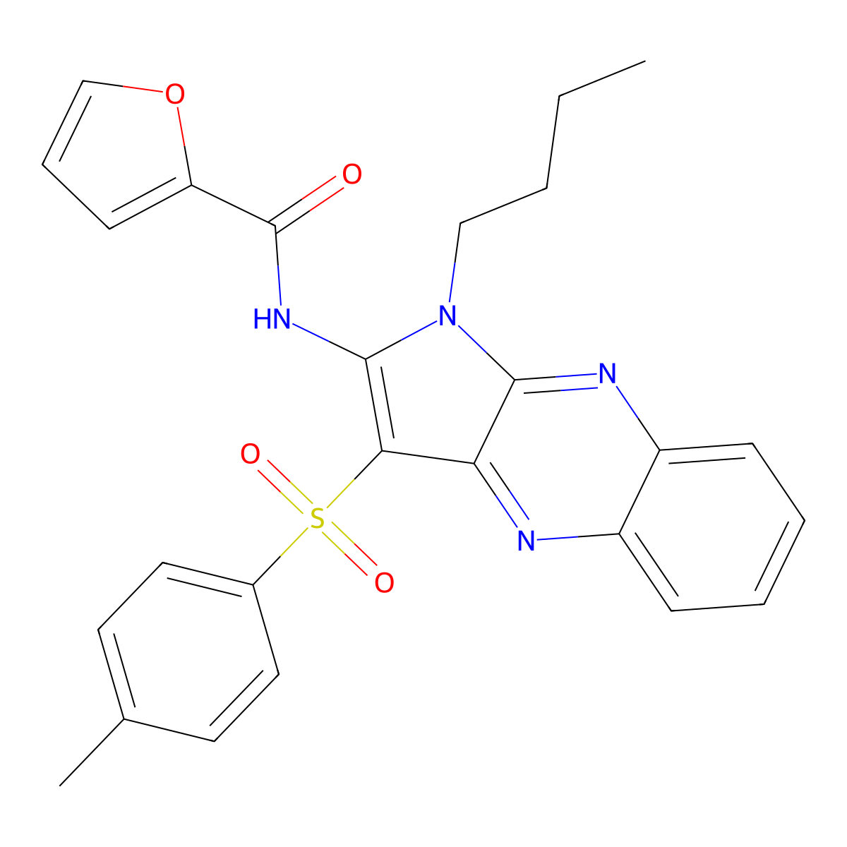 N-[1-butyl-3-(4-methylphenyl)sulfonylpyrrolo[3,2-b]quinoxalin-2-yl]furan-2-carboxamide molecular structure, CAS 372501-23-0