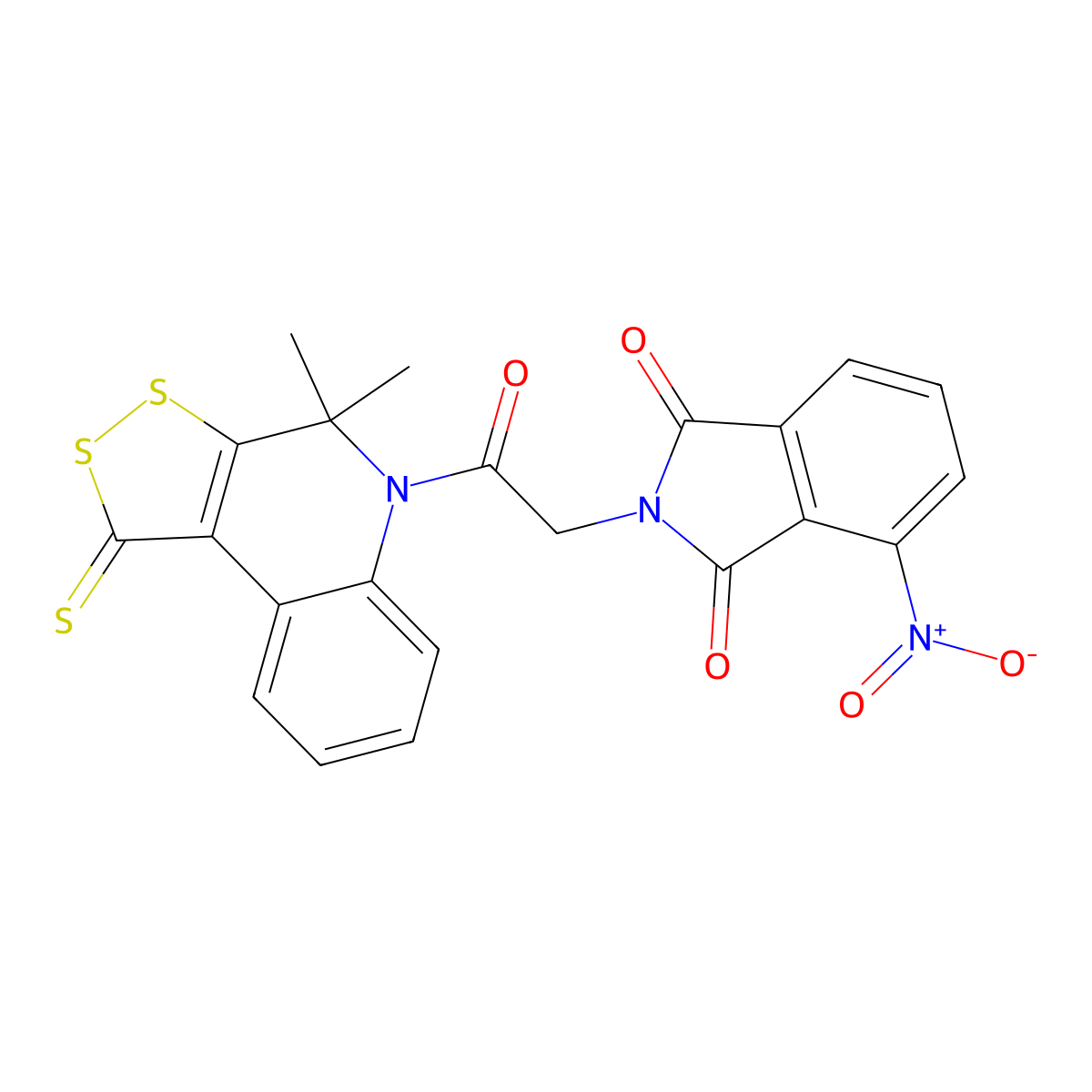 2-[2-(4,4-dimethyl-1-thioxo-1,4-dihydro-5H-[1,2]dithiolo[3,4-c]quinolin-5-yl)-2-oxoethyl]-4-nitro-1H-isoindole-1,3(2H)-dione molecular structure, CAS 372501-28-5