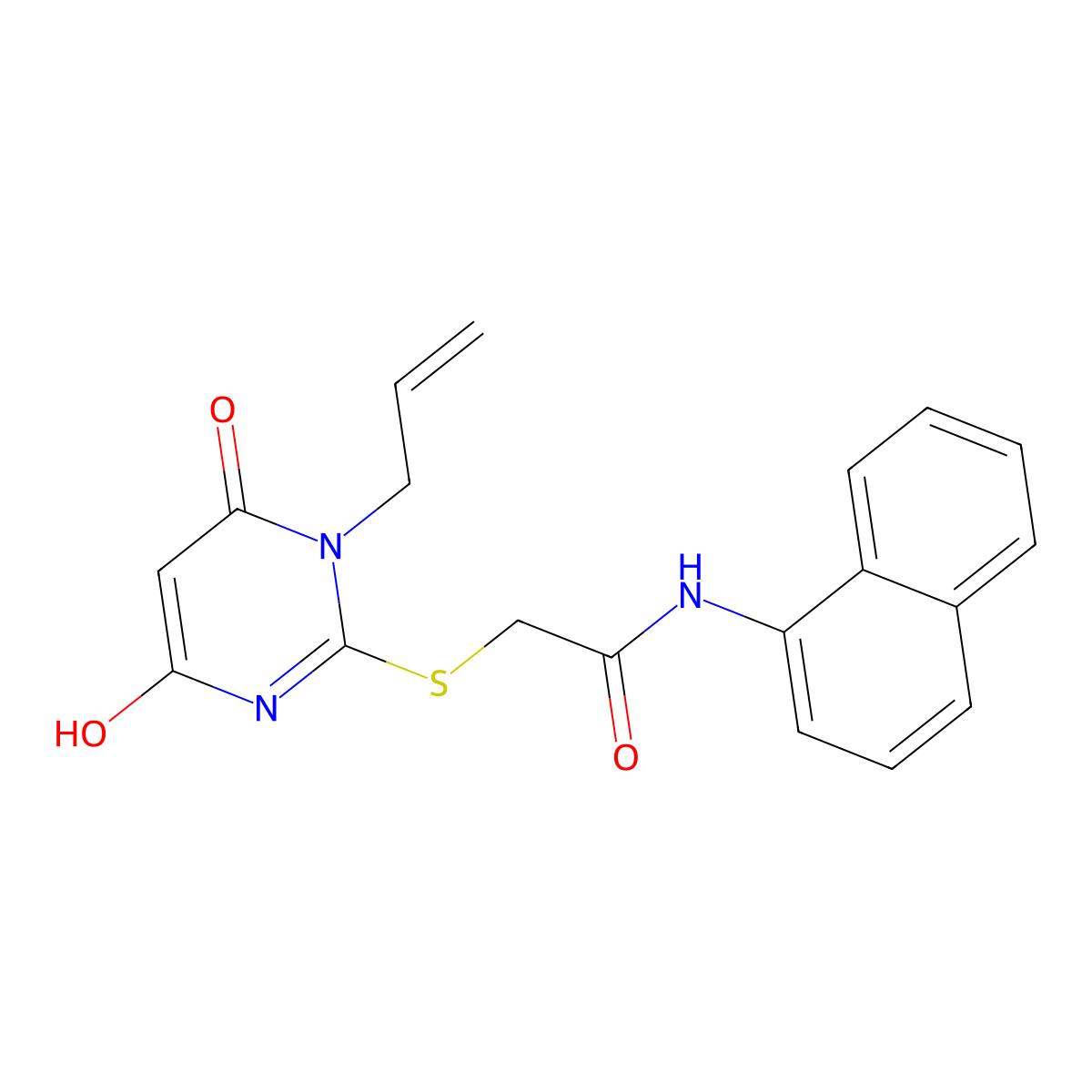 2-((1-allyl-4-hydroxy-6-oxo-1,6-dihydropyrimidin-2-yl)thio)-N-(naphthalen-1-yl)acetamide molecular structure, CAS 372501-31-0