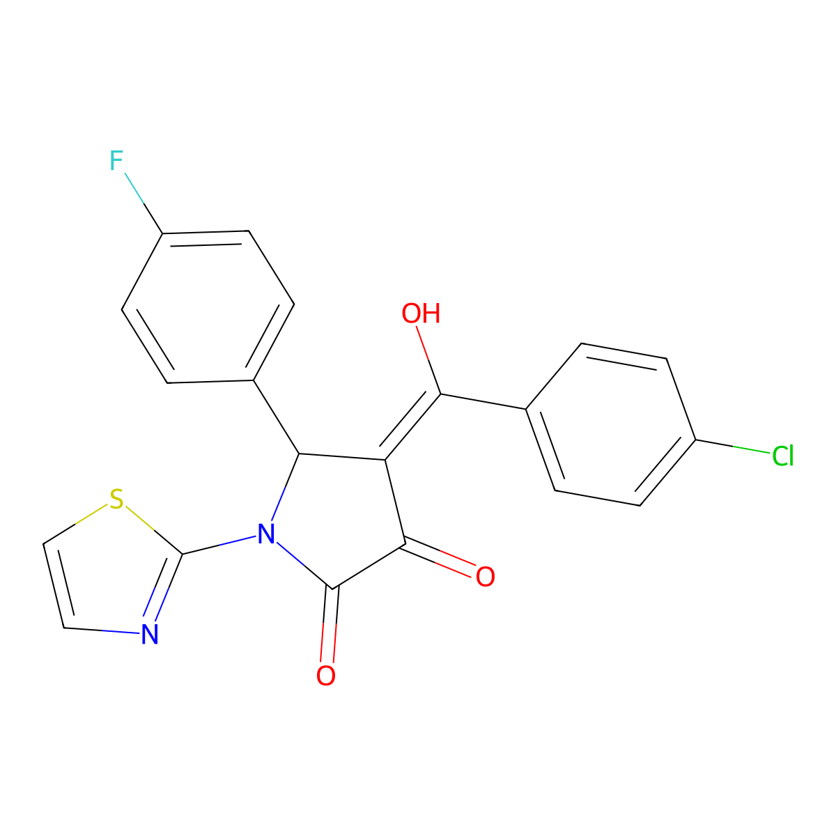 4-[(4-Chlorophenyl)-hydroxymethylidene]-5-(4-fluorophenyl)-1-(1,3-thiazol-2-yl)pyrrolidine-2,3-dione molecular structure, CAS 372501-54-7