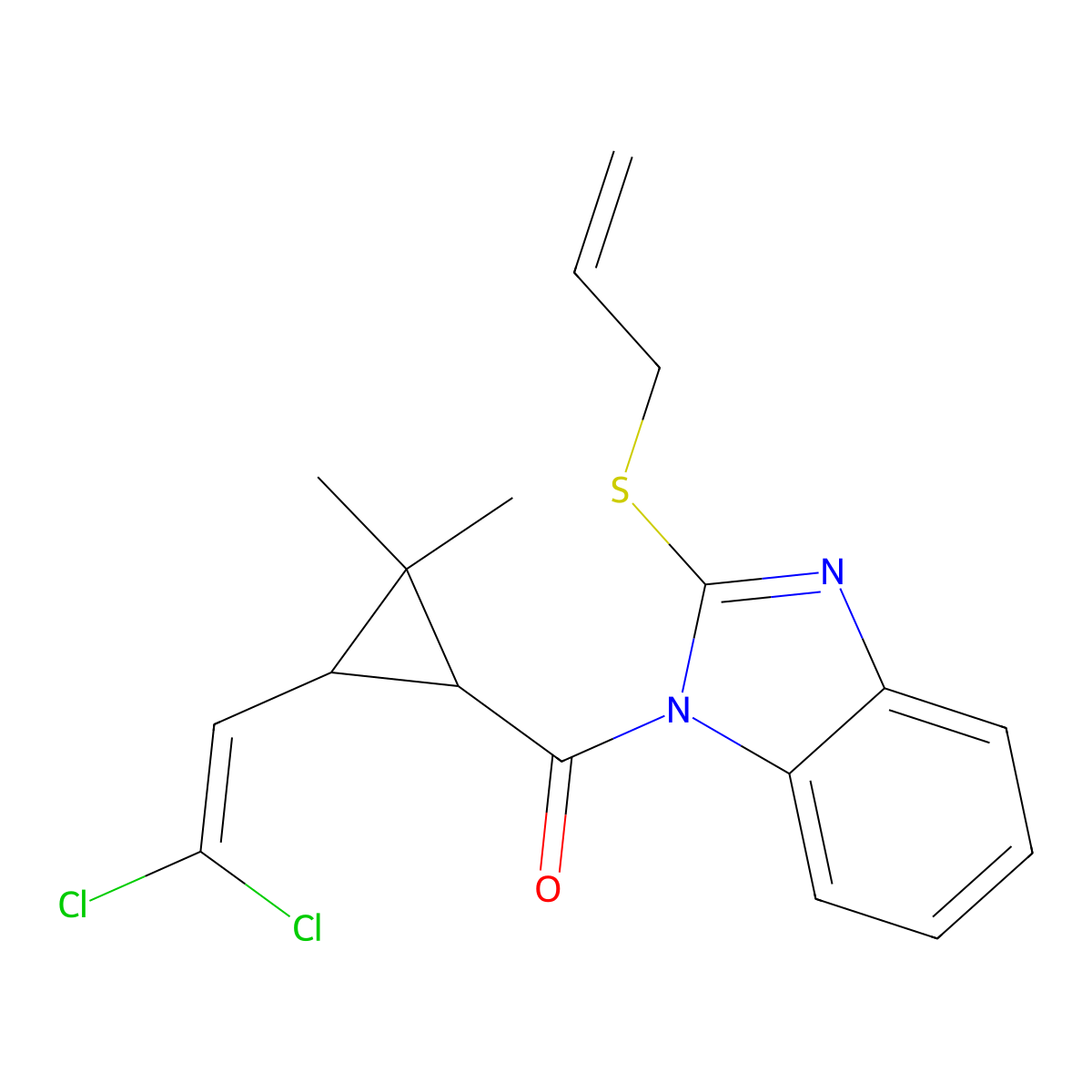 2-(allylthio)-1-{[3-(2,2-dichlorovinyl)-2,2-dimethylcyclopropyl]carbonyl}-1H-benzimidazole molecular structure, CAS 372501-57-0