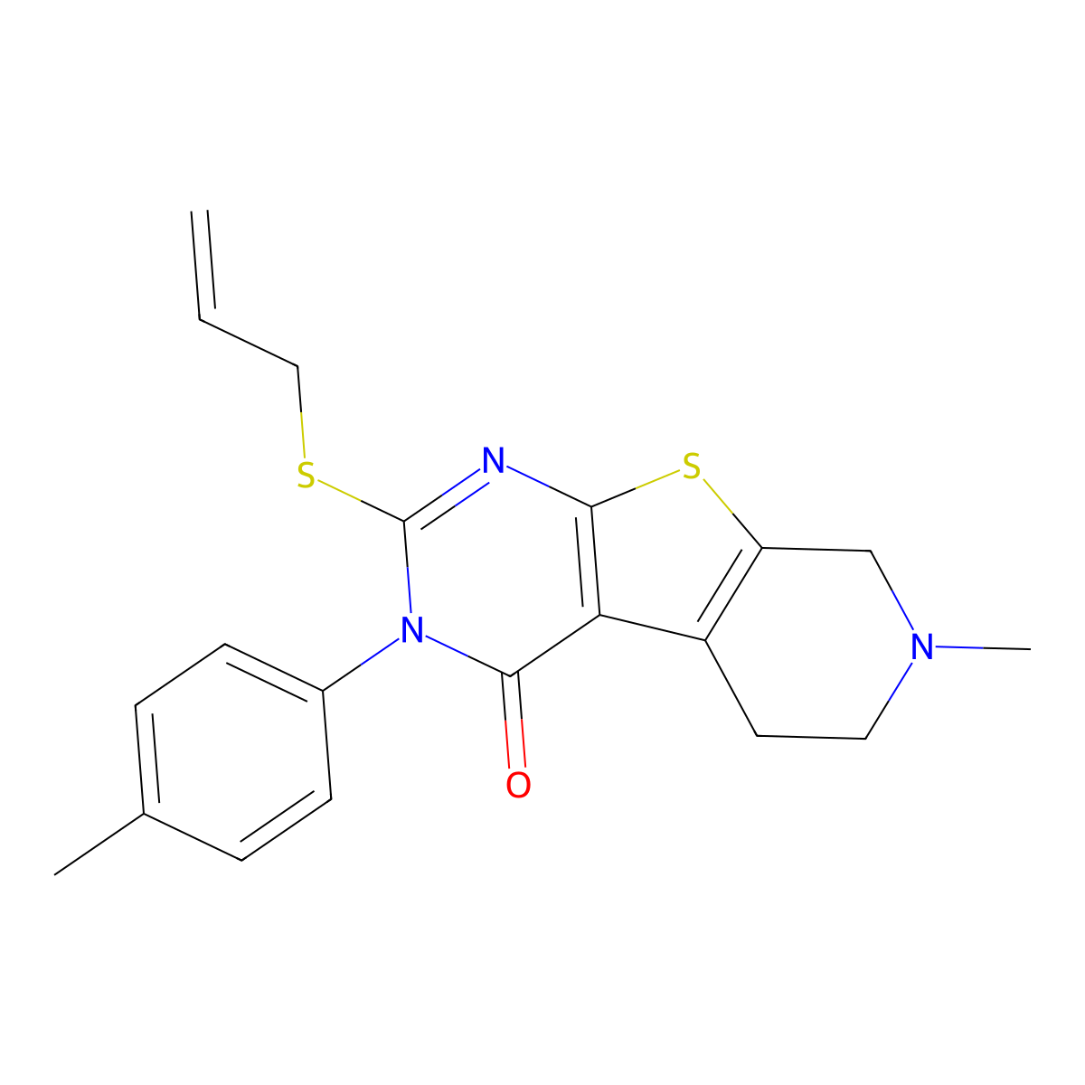 7-methyl-3-(4-methylphenyl)-2-(prop-2-en-1-ylsulfanyl)-5,6,7,8-tetrahydropyrido[4',3':4,5]thieno[2,3-d]pyrimidin-4(3H)-one molecular structure, CAS 372501-77-4