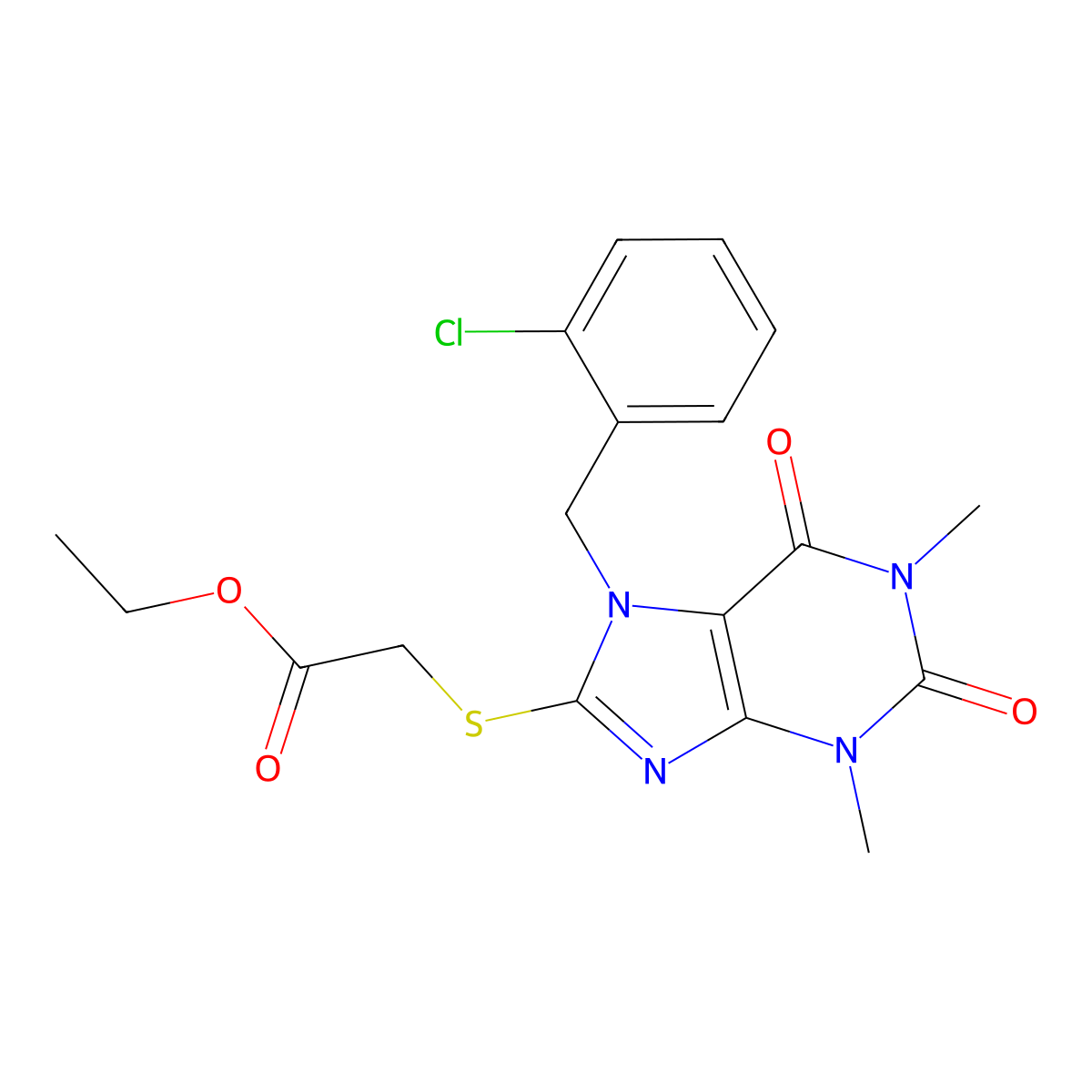 ethyl {[7-(2-chlorobenzyl)-1,3-dimethyl-2,6-dioxo-2,3,6,7-tetrahydro-1H-purin-8-yl]sulfanyl}acetate molecular structure, CAS 372503-02-1