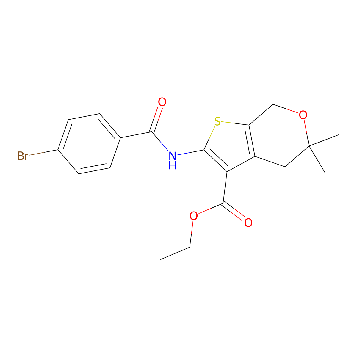 Ethyl 2-[(4-bromobenzoyl)amino]-5,5-dimethyl-4,7-dihydrothieno[2,3-c]pyran-3-carboxylate molecular structure, CAS 372503-06-5