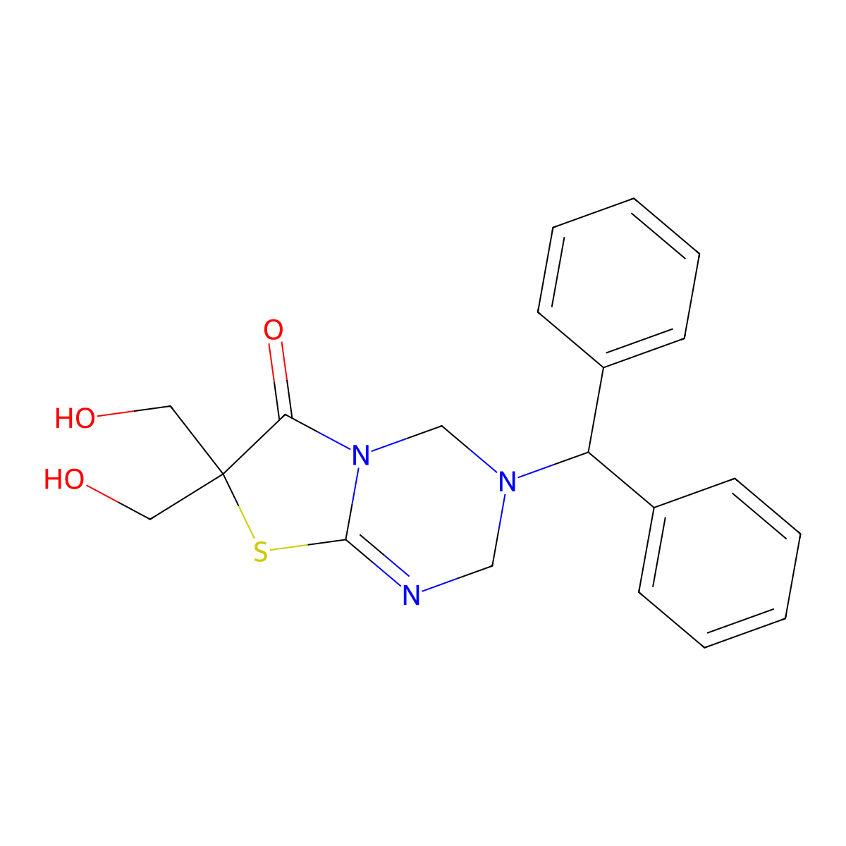 3-(diphenylmethyl)-7,7-bis(hydroxymethyl)-3,4-dihydro-2H-[1,3]thiazolo[3,2-a][1,3,5]triazin-6(7H)-one molecular structure, CAS 372503-35-0