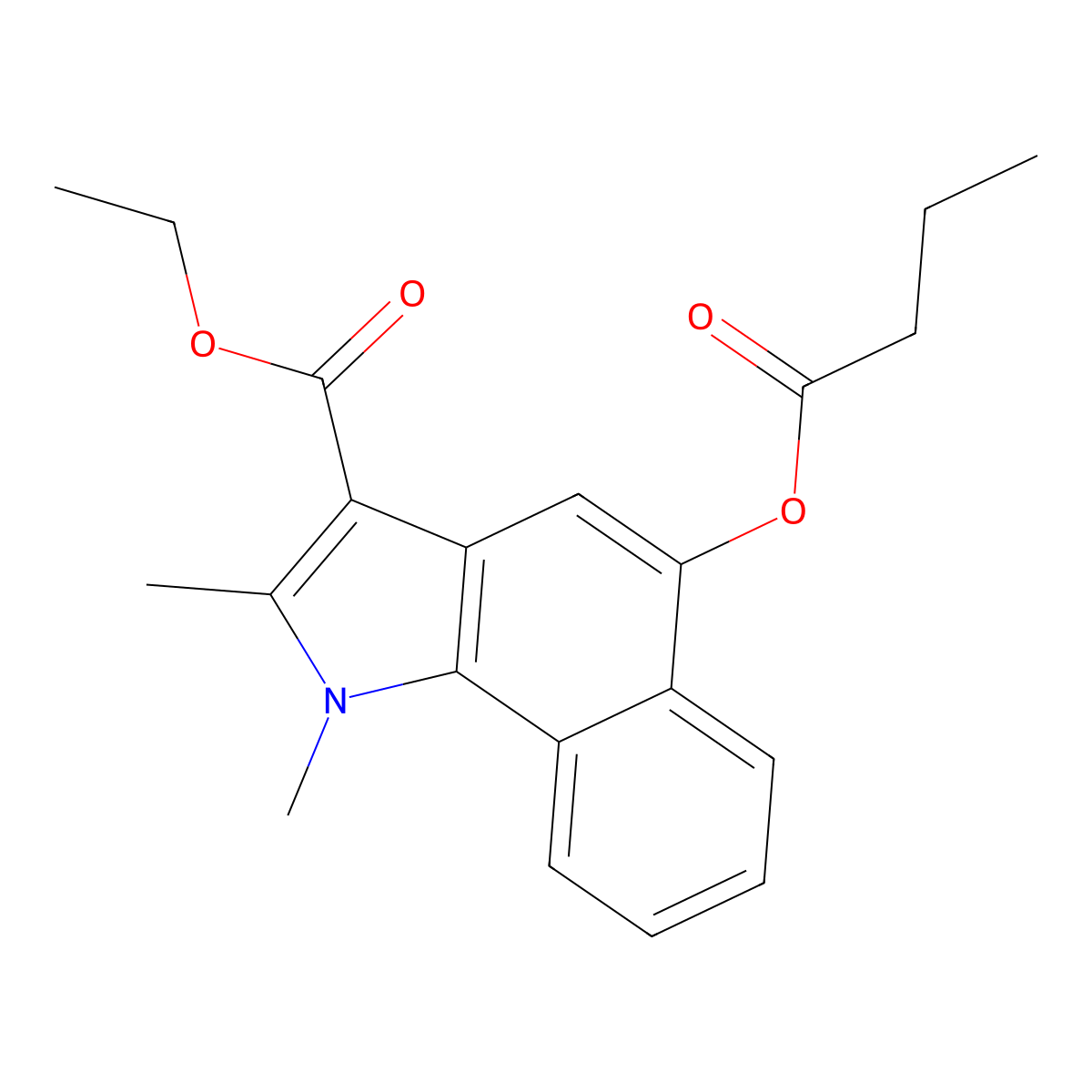 Ethyl 5-butanoyloxy-1,2-dimethylbenzo[g]indole-3-carboxylate molecular structure, CAS 372504-75-1