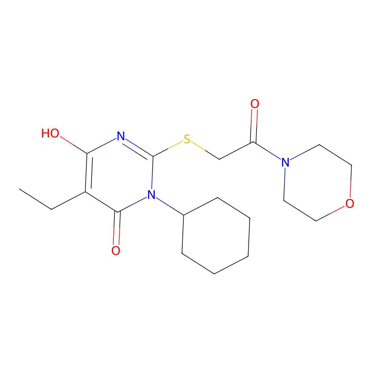 3-cyclohexyl-5-ethyl-6-hydroxy-2-{[2-(morpholin-4-yl)-2-oxoethyl]sulfanyl}pyrimidin-4(3H)-one molecular structure, CAS 372505-69-6