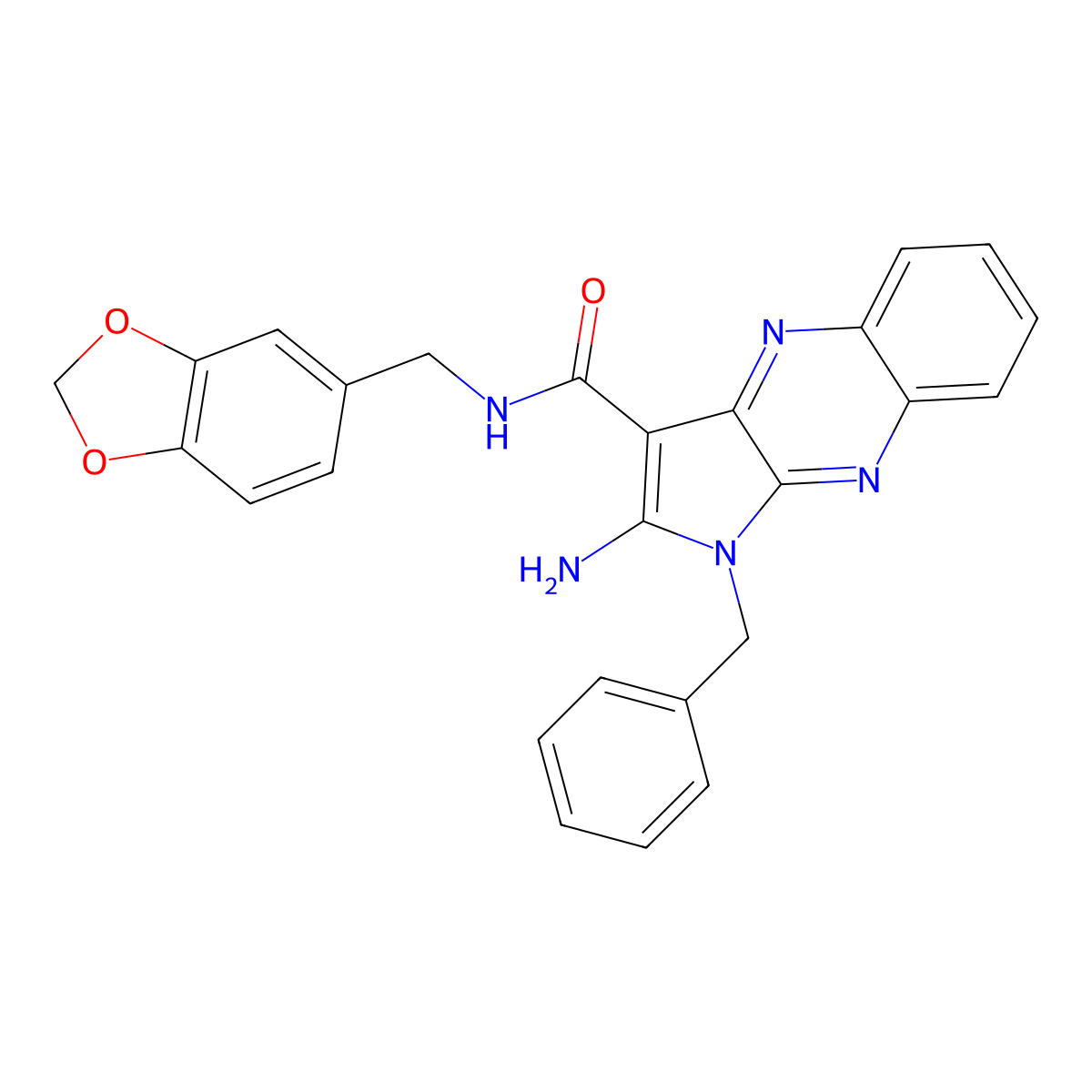 2-amino-N-(1,3-benzodioxol-5-ylmethyl)-1-benzyl-1H-pyrrolo[2,3-b]quinoxaline-3-carboxamide molecular structure, CAS 372505-73-2