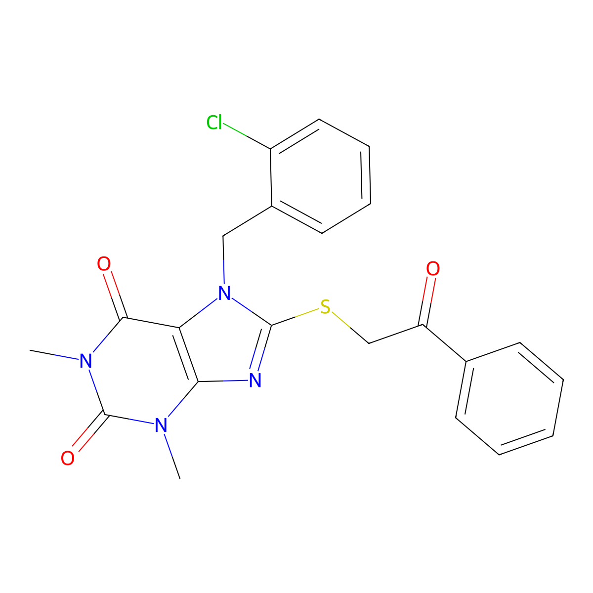 7-[(2-chlorophenyl)methyl]-1,3-dimethyl-8-[(2-oxo-2-phenylethyl)sulfanyl]-2,3,6,7-tetrahydro-1H-purine-2,6-dione molecular structure, CAS 372506-25-7