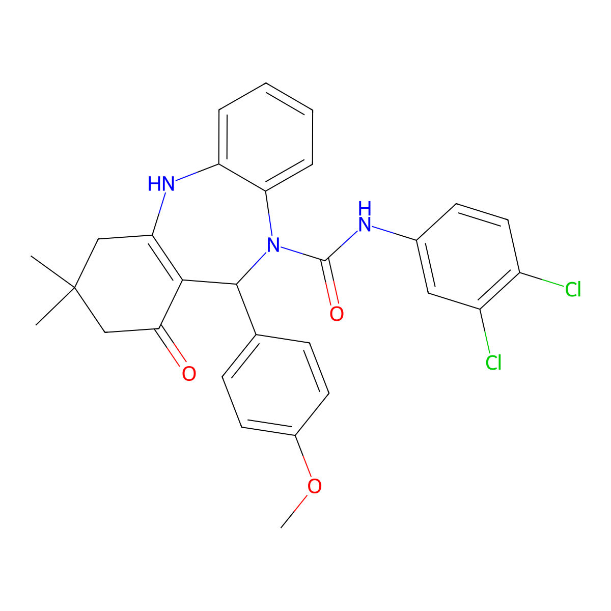 N-(3,4-dichlorophenyl)-6-(4-methoxyphenyl)-9,9-dimethyl-7-oxo-6,8,10,11-tetrahydrobenzo[b][1,4]benzodiazepine-5-carboxamide molecular structure, CAS 372507-36-3