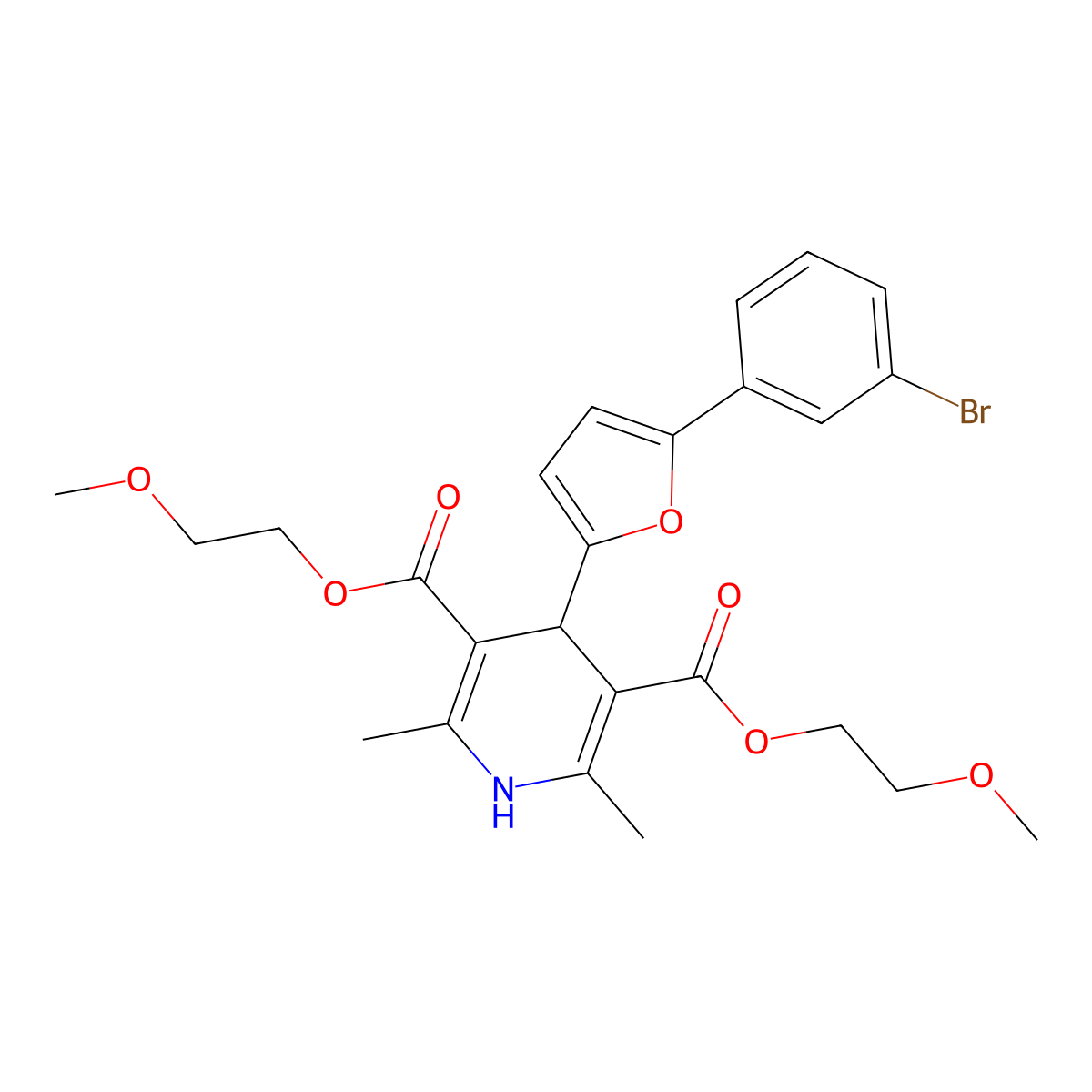 Bis(2-methoxyethyl) 4-[5-(3-bromophenyl)furan-2-yl]-2,6-dimethyl-1,4-dihydropyridine-3,5-dicarboxylate molecular structure, CAS 372507-86-3