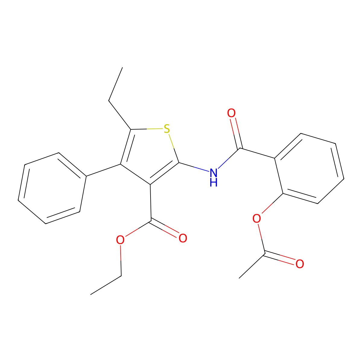 Ethyl 2-(2-acetoxybenzamido)-5-ethyl-4-phenylthiophene-3-carboxylate molecular structure, CAS 372508-71-9