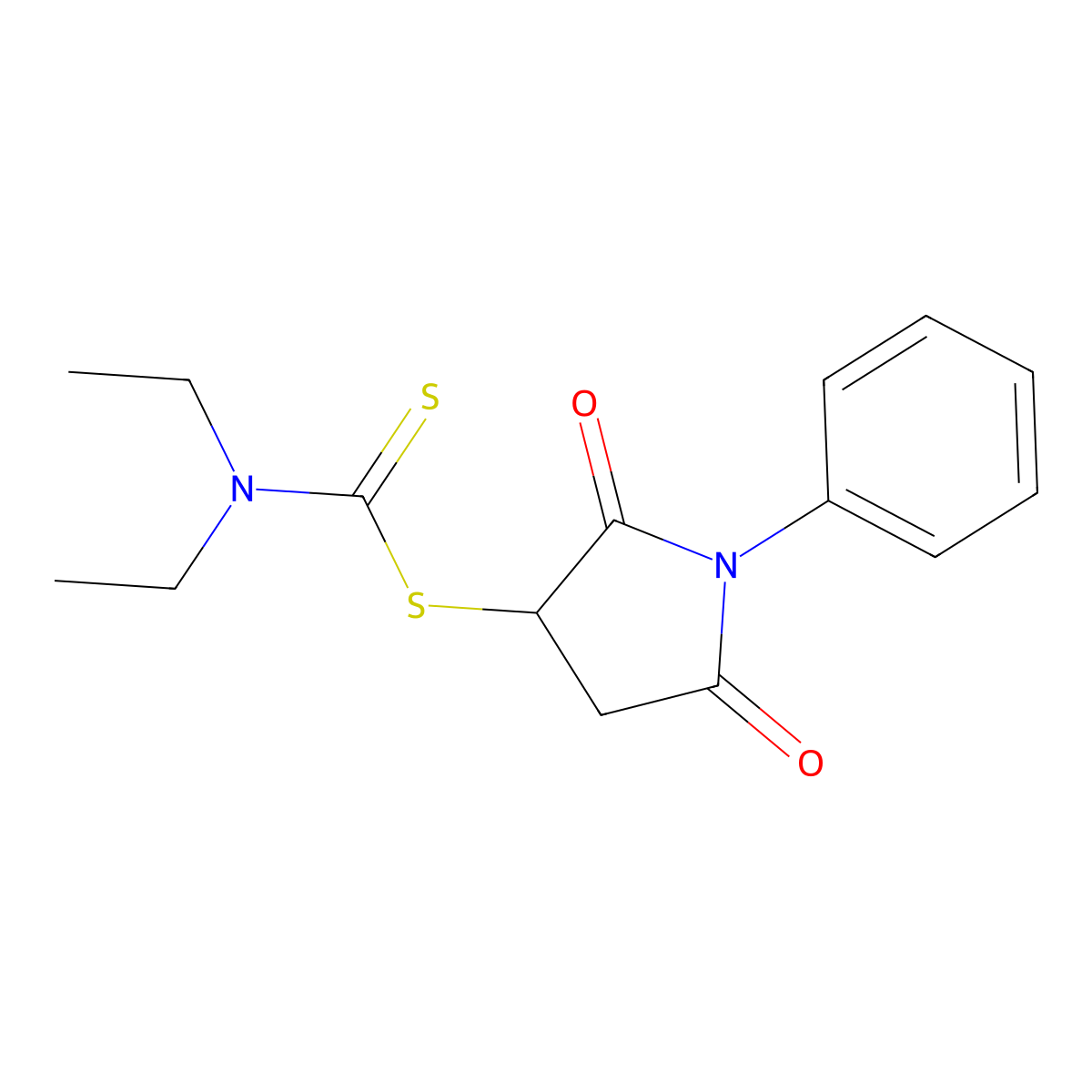 2,5-Dioxo-1-phenylpyrrolidin-3-yl diethylcarbamodithioate molecular structure, CAS 372508-74-2