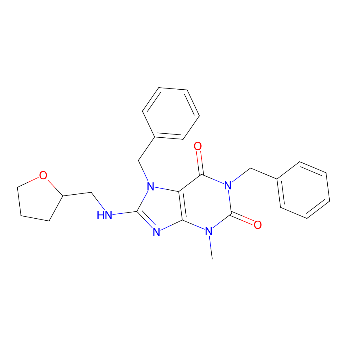 1,7-Dibenzyl-3-methyl-8-(oxolan-2-ylmethylamino)purine-2,6-dione molecular structure, CAS 372508-79-7