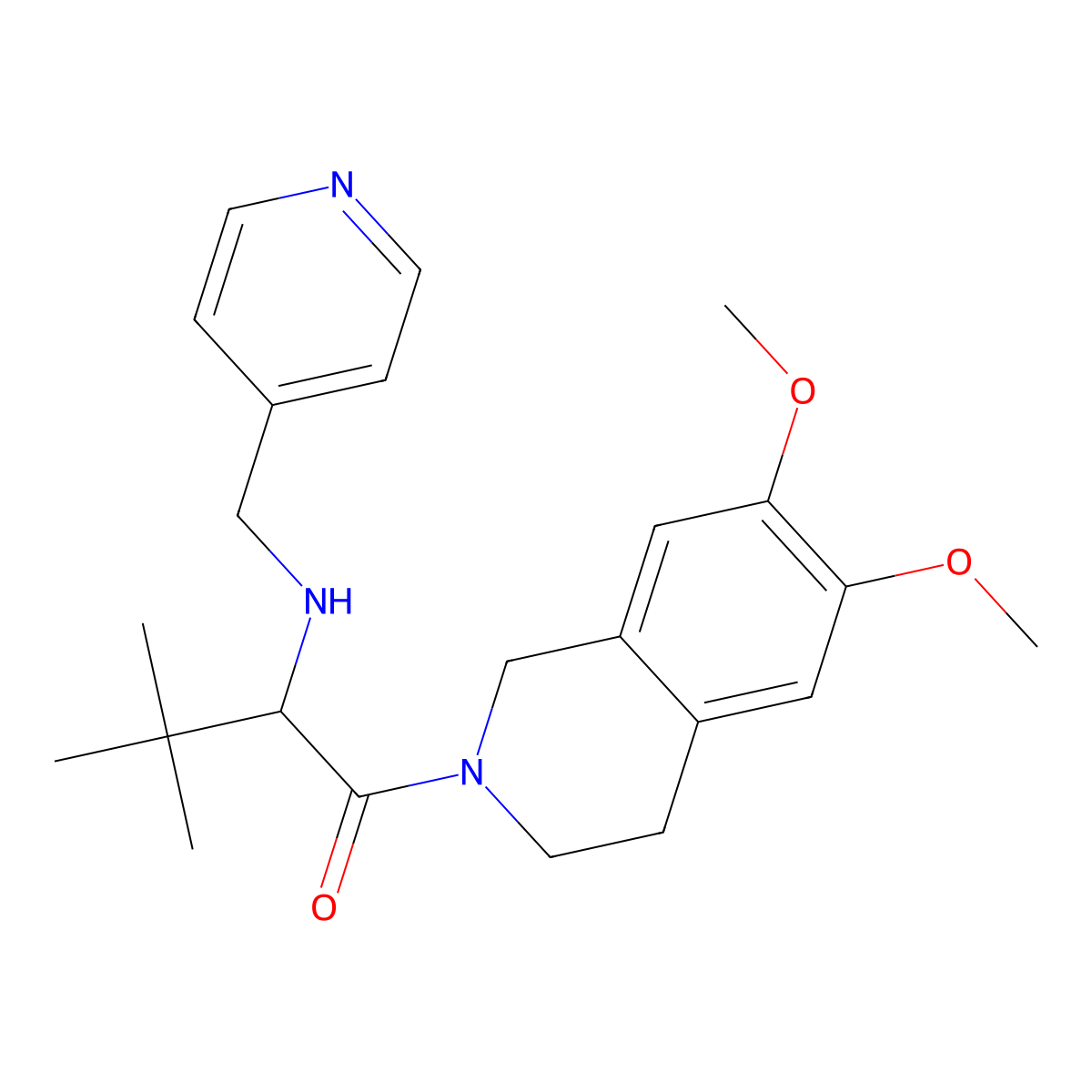 (2S)-1-(6,7-dimethoxy-3,4-dihydro-1H-isoquinolin-2-yl)-3,3-dimethyl-2-(pyridin-4-ylmethylamino)butan-1-one molecular structure, CAS 372523-75-6