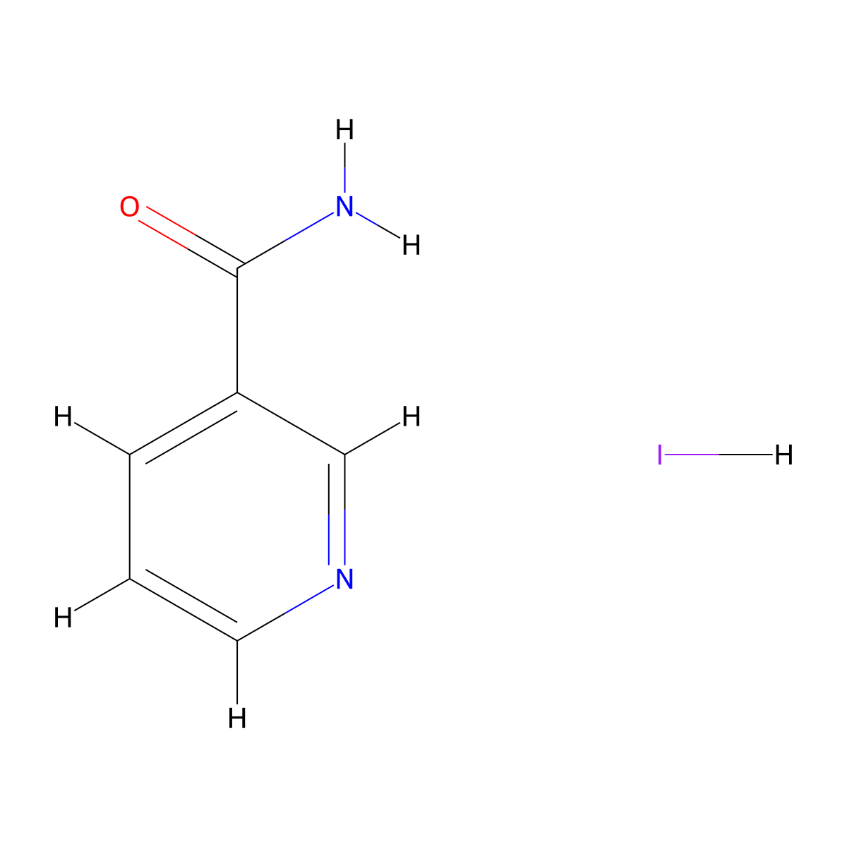 Niacinamide hydriodide molecular structure, CAS 3726-23-6