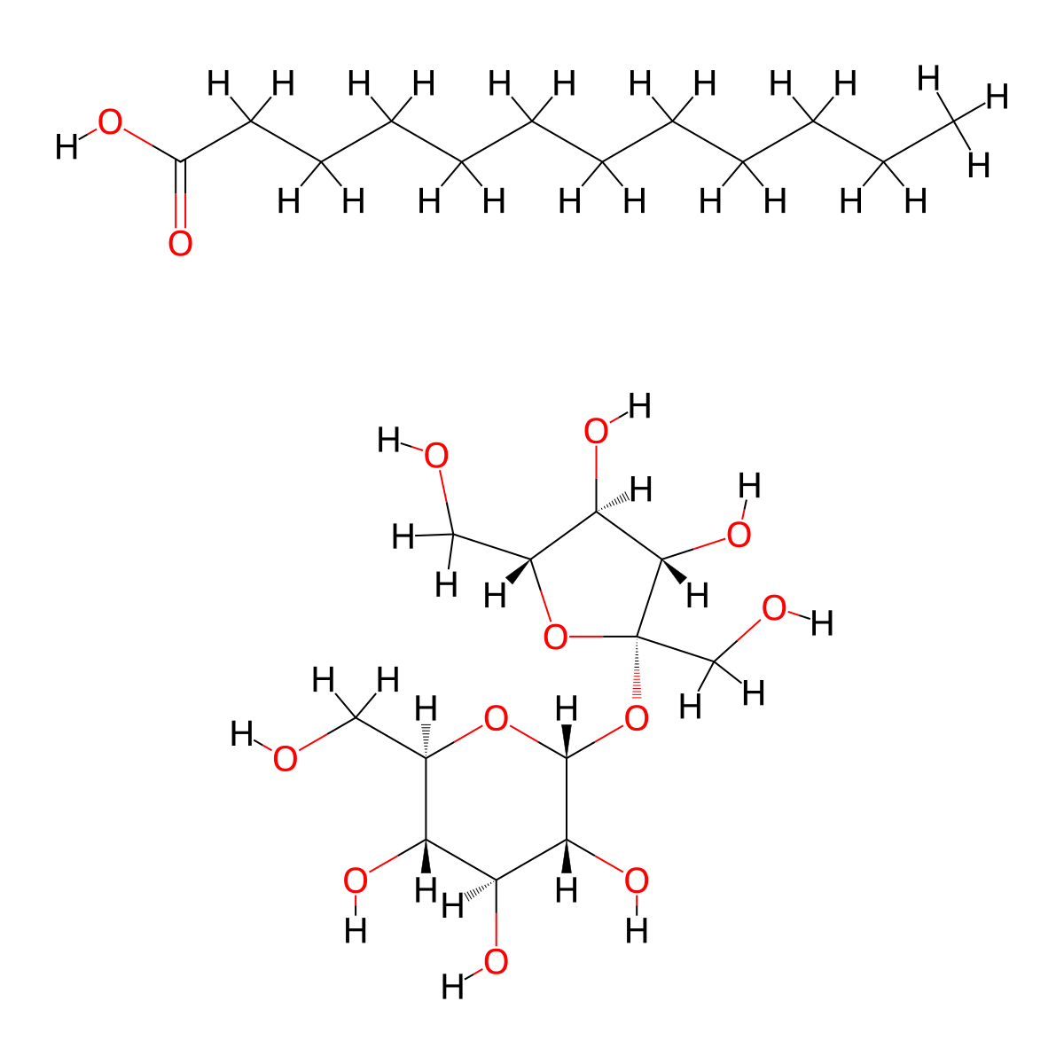 Lauryl sucrose molecular structure, CAS 37266-93-6