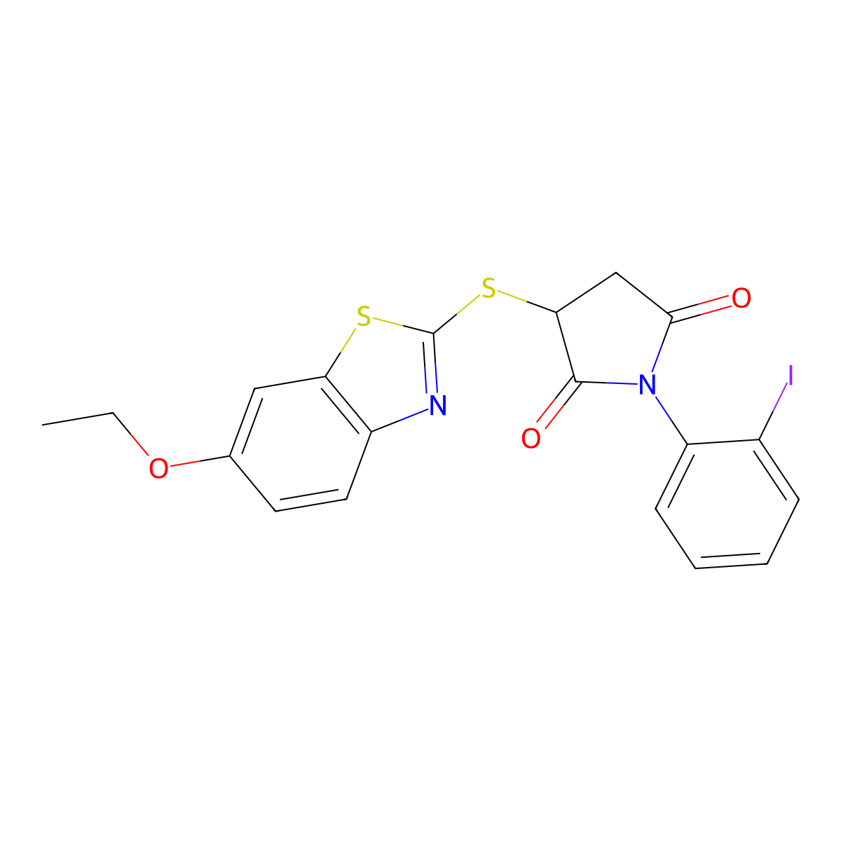 3-[(6-Ethoxy-1,3-benzothiazol-2-yl)sulfanyl]-1-(2-iodophenyl)pyrrolidine-2,5-dione molecular structure, CAS 372969-99-8