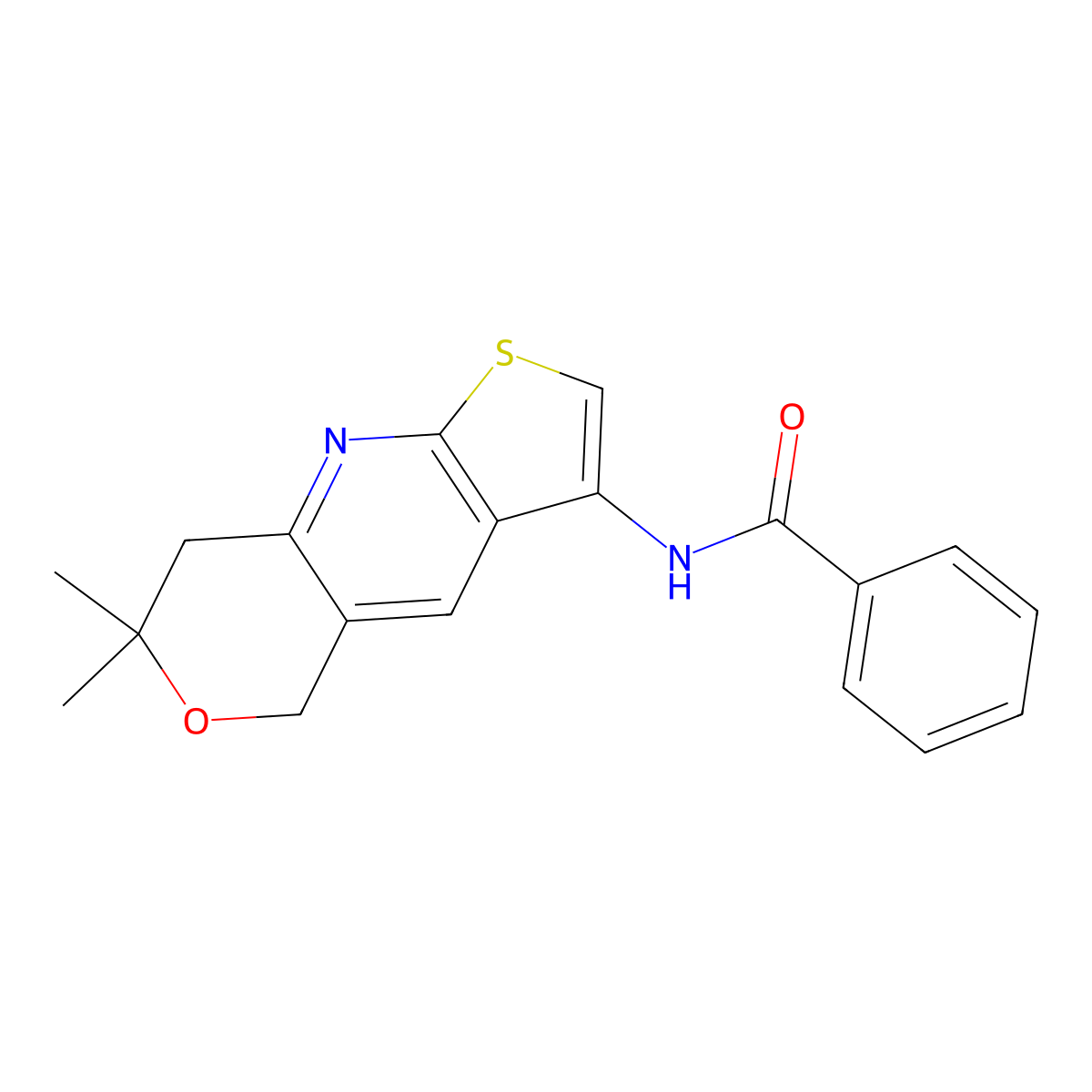 N-(7,7-dimethyl-7,8-dihydro-5H-pyrano[4,3-b]thieno[3,2-e]pyridin-3-yl)benzamide molecular structure, CAS 372970-04-2