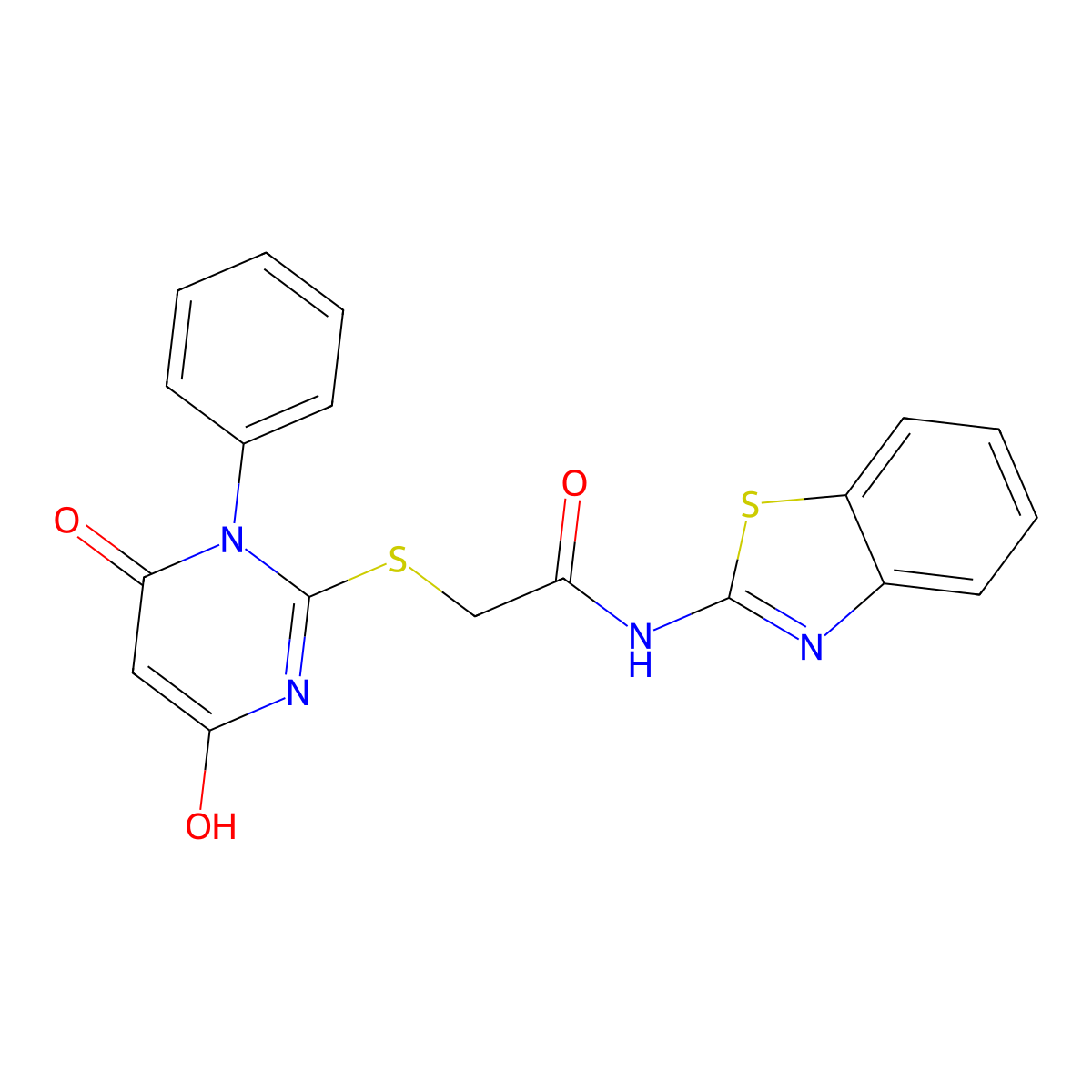 N-(1,3-benzothiazol-2-yl)-2-[(4-hydroxy-6-oxo-1-phenyl-1,6-dihydropyrimidin-2-yl)sulfanyl]acetamide molecular structure, CAS 372970-05-3