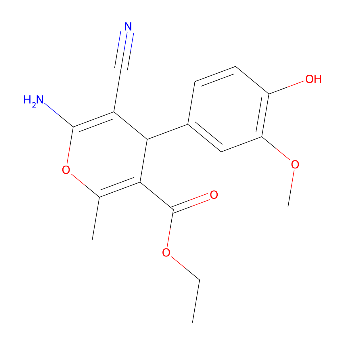 ethyl 6-amino-5-cyano-4-(4-hydroxy-3-methoxyphenyl)-2-methyl-4H-pyran-3-carboxylate molecular structure, CAS 372970-06-4