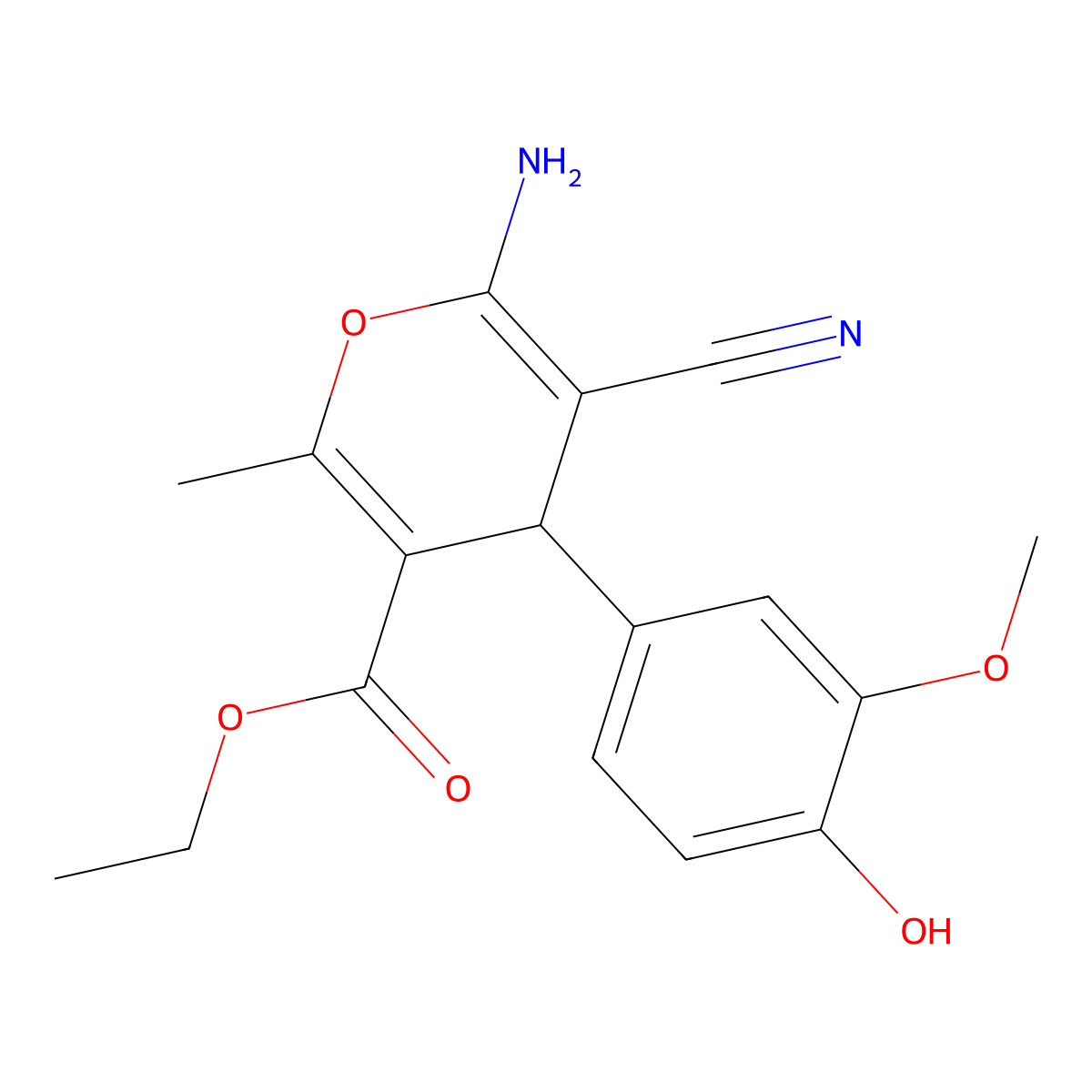 ethyl 6-amino-5-cyano-4-(4-hydroxy-3-methoxyphenyl)-2-methyl-4H-pyran-3-carboxylate molecular structure, CAS 372970-06-4