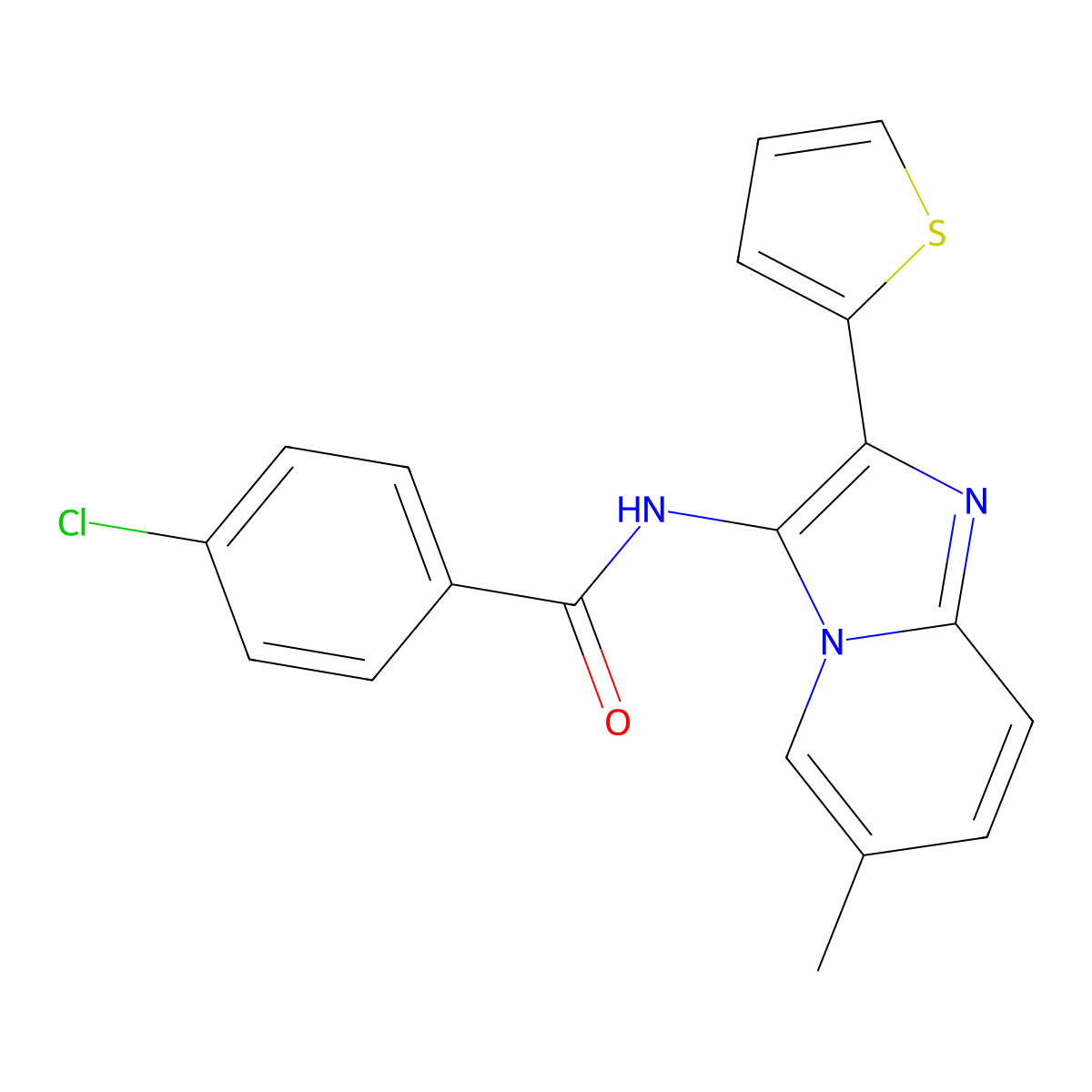 4-chloro-N-[6-methyl-2-(thiophen-2-yl)imidazo[1,2-a]pyridin-3-yl]benzamide molecular structure, CAS 372970-71-3