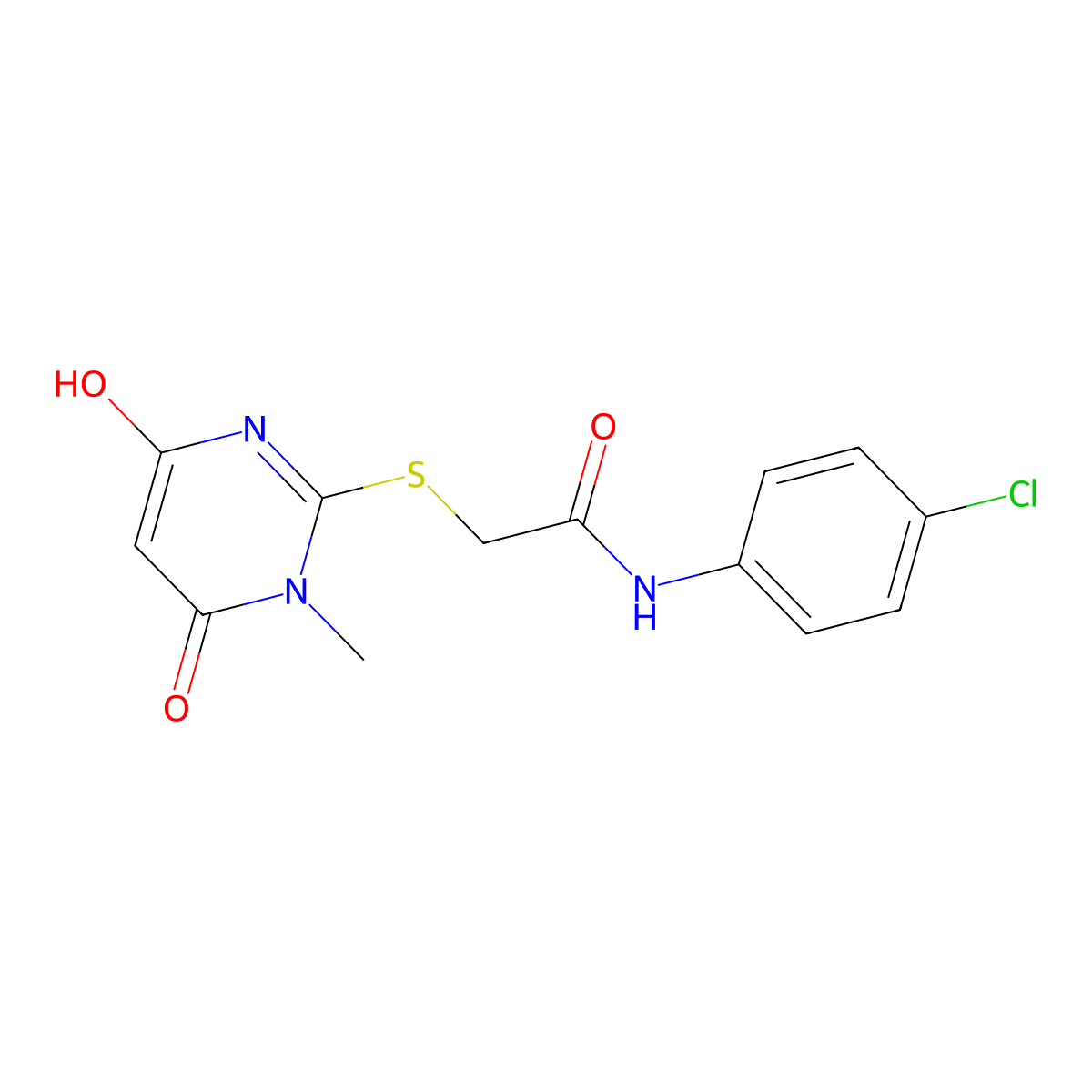 N-(4-chlorophenyl)-2-[(4-hydroxy-1-methyl-6-oxo-1,6-dihydropyrimidin-2-yl)sulfanyl]acetamide molecular structure, CAS 372971-21-6
