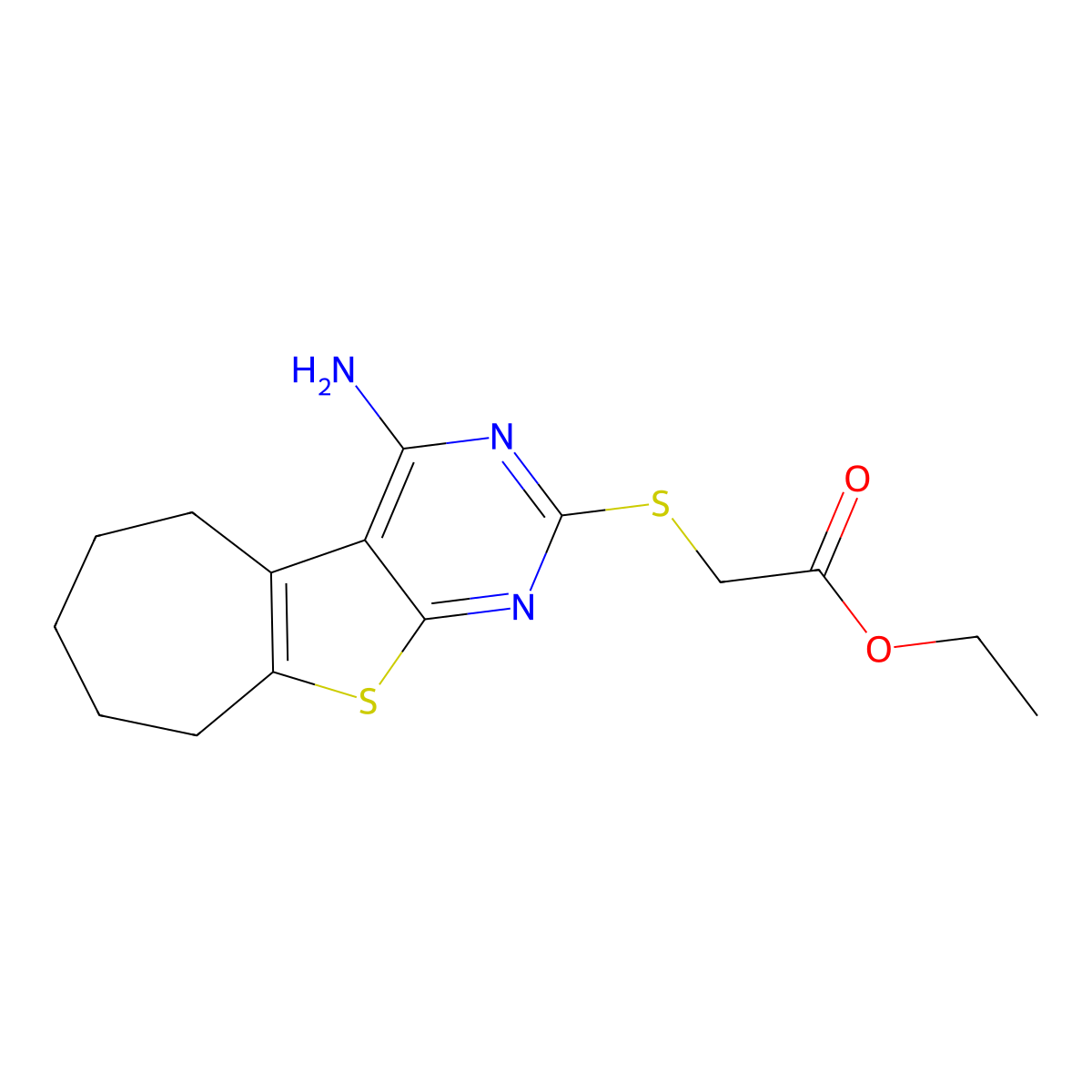ethyl 2-((4-amino-6,7,8,9-tetrahydro-5H-cyclohepta[4,5]thieno[2,3-d]pyrimidin-2-yl)thio)acetate molecular structure, CAS 372971-51-2