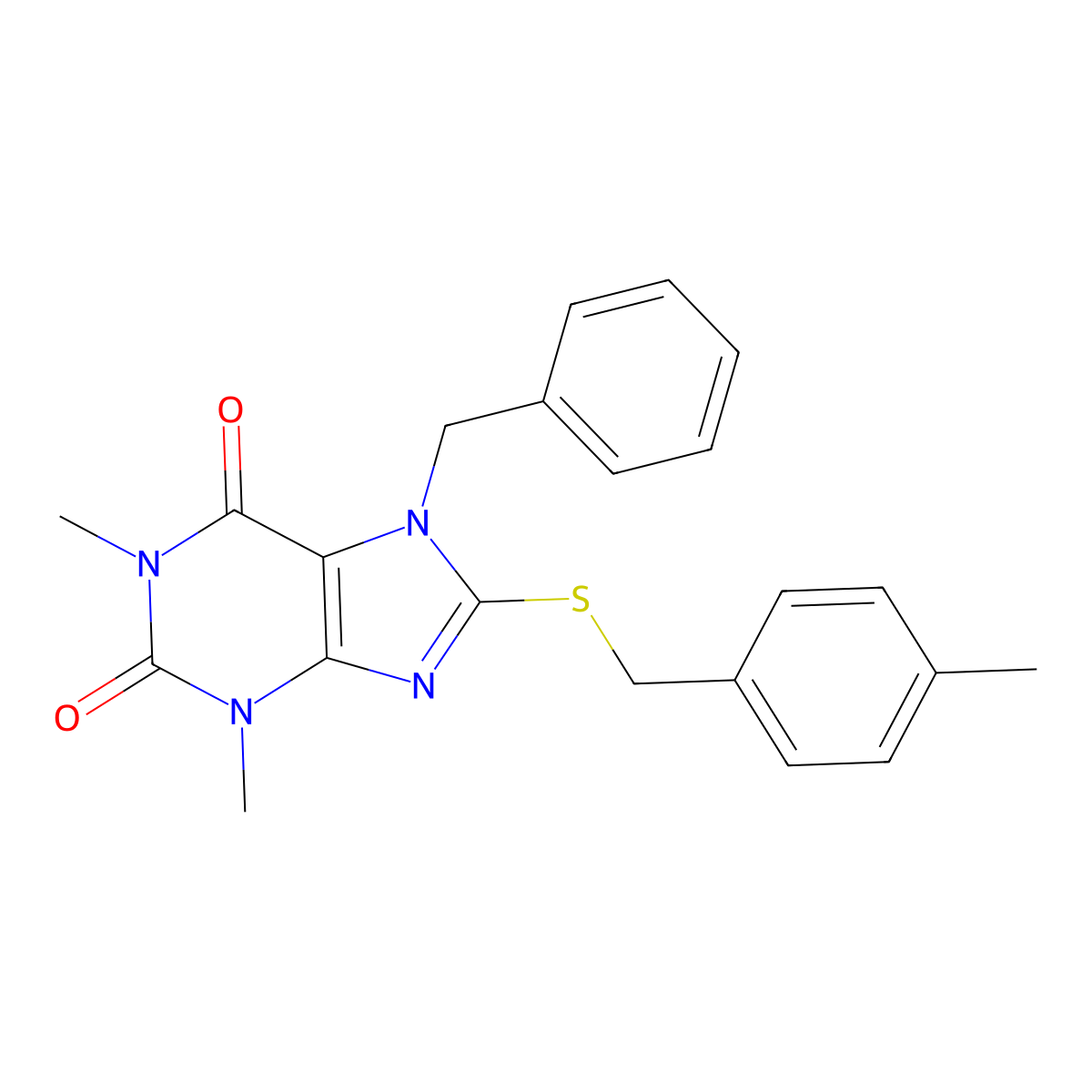 7-benzyl-1,3-dimethyl-8-{[(4-methylphenyl)methyl]sulfanyl}-2,3,6,7-tetrahydro-1H-purine-2,6-dione molecular structure, CAS 372971-73-8