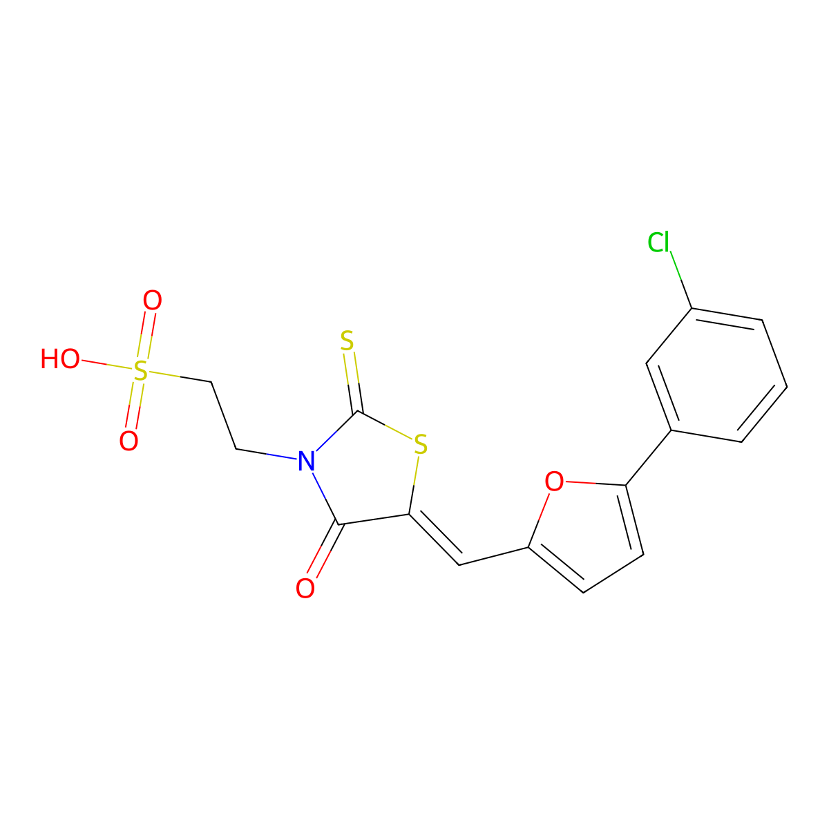 2-[5-[[5-(3-Chlorophenyl)furan-2-yl]methylidene]-4-oxo-2-sulfanylidene-1,3-thiazolidin-3-yl]ethanesulfonic acid molecular structure, CAS 372972-39-9
