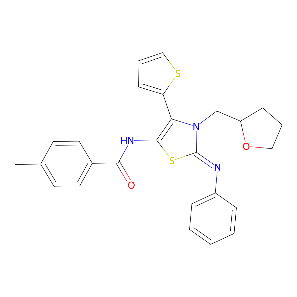 4-methyl-N-[(2Z)-2-(phenylimino)-3-(tetrahydrofuran-2-ylmethyl)-4-(thiophen-2-yl)-2,3-dihydro-1,3-thiazol-5-yl]benzamide molecular structure, CAS 372972-70-8