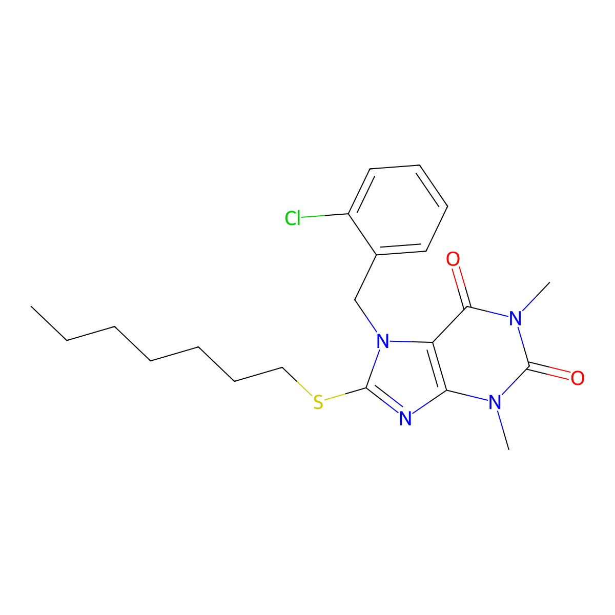 7-[(2-Chlorophenyl)methyl]-8-heptylsulfanyl-1,3-dimethylpurine-2,6-dione molecular structure, CAS 372972-92-4
