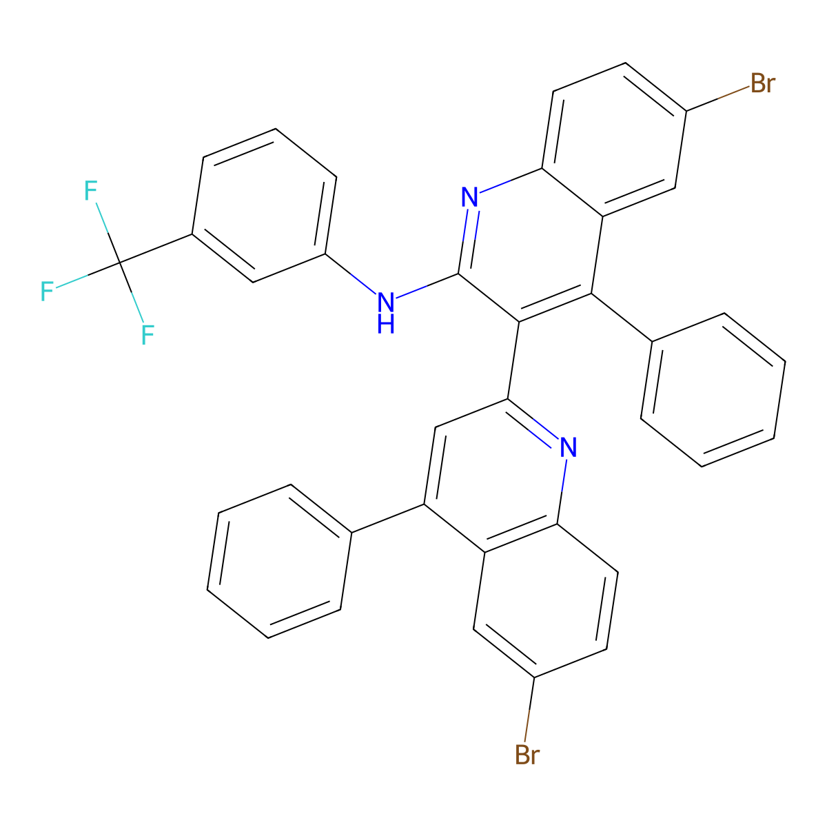6-bromo-3-(6-bromo-4-phenylquinolin-2-yl)-4-phenyl-N-[3-(trifluoromethyl)phenyl]quinolin-2-amine molecular structure, CAS 372973-01-8