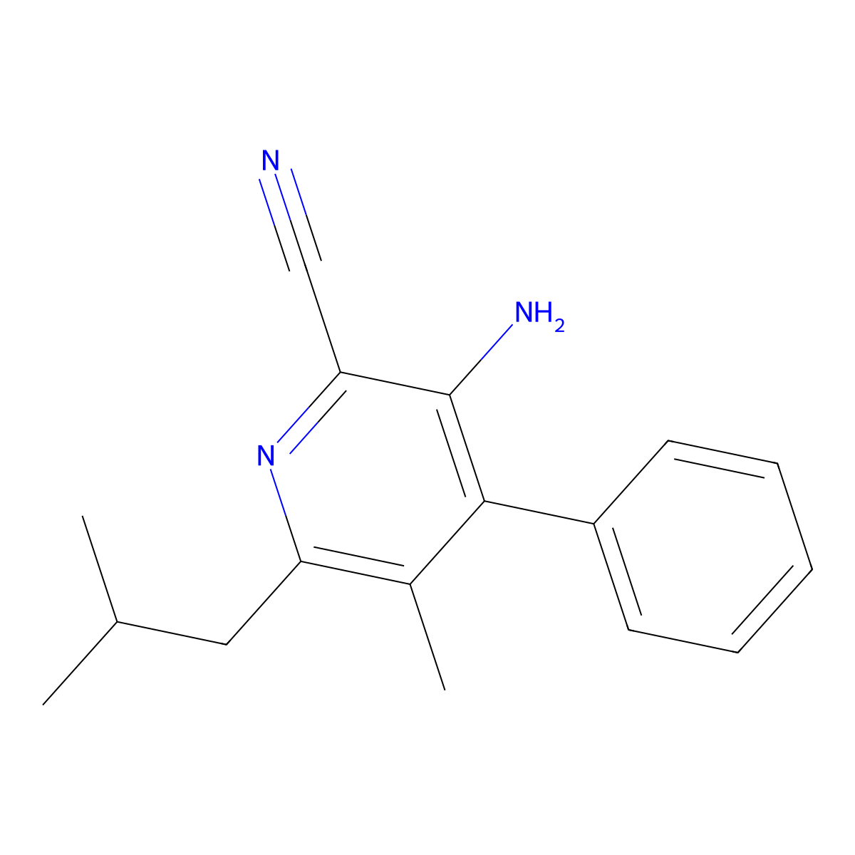 3-Amino-5-methyl-6-(2-methylpropyl)-4-phenylpyridine-2-carbonitrile molecular structure, CAS 372973-57-4
