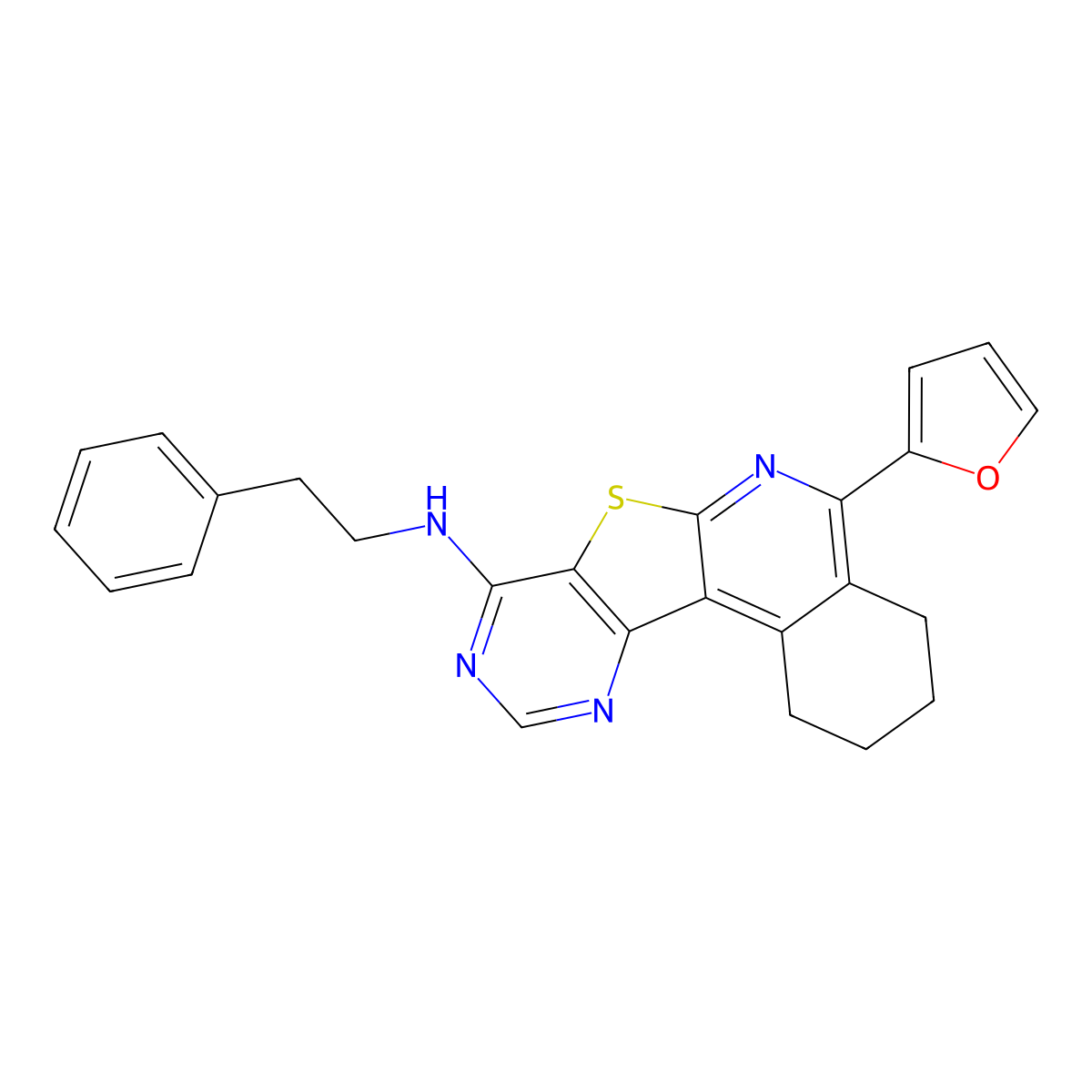 N-[5-(2-furyl)-1,2,3,4-tetrahydropyrimido[4',5':4,5]thieno[2,3-c]isoquinolin-8-yl]-N-(2-phenylethyl)amine molecular structure, CAS 372974-01-1