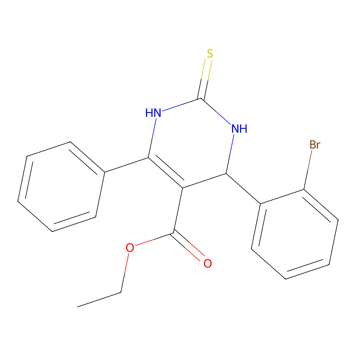 Ethyl 4-(2-bromophenyl)-6-phenyl-2-sulfanylidene-3,4-dihydro-1H-pyrimidine-5-carboxylate molecular structure, CAS 372974-71-5