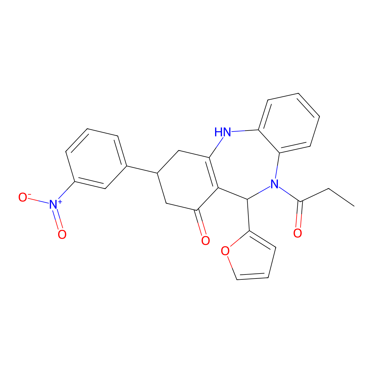 6-(furan-2-yl)-9-(3-nitrophenyl)-5-propanoyl-8,9,10,11-tetrahydro-6H-benzo[b][1,4]benzodiazepin-7-one molecular structure, CAS 372974-78-2