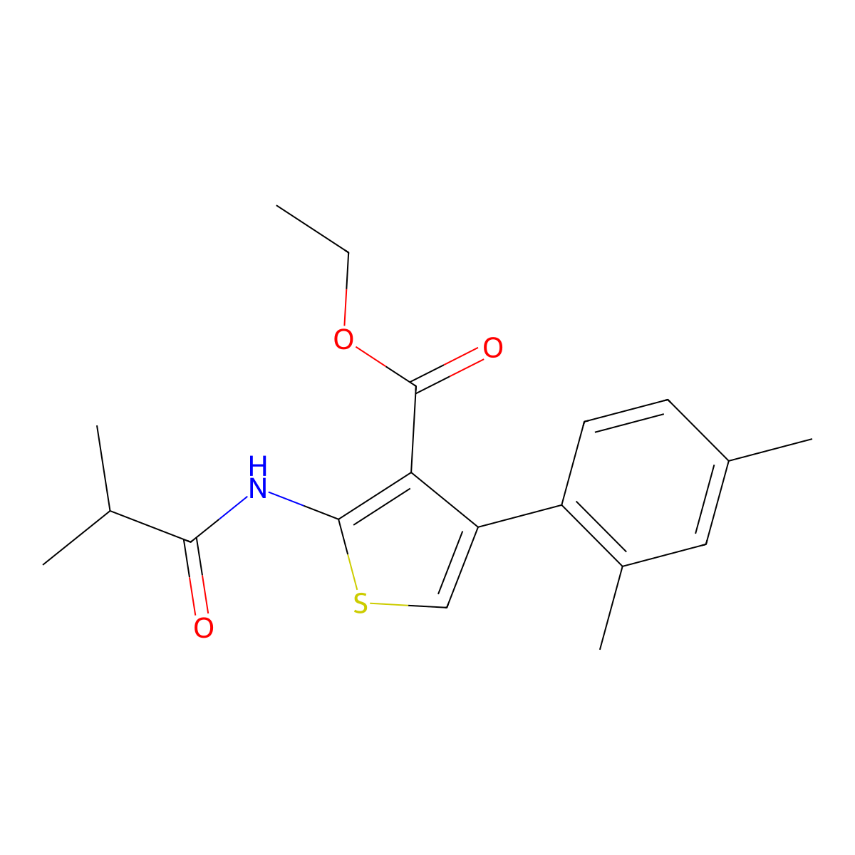Ethyl 4-(2,4-dimethylphenyl)-2-isobutyramidothiophene-3-carboxylate molecular structure, CAS 372974-91-9