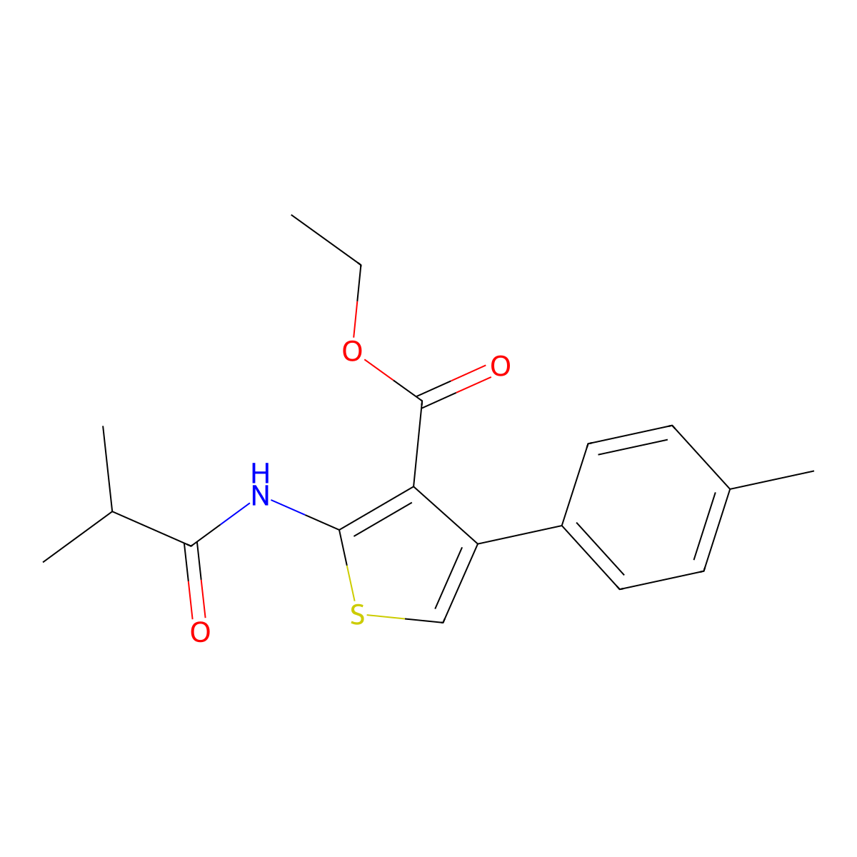 Ethyl 2-isobutyramido-4-(p-tolyl)thiophene-3-carboxylate molecular structure, CAS 372975-32-1