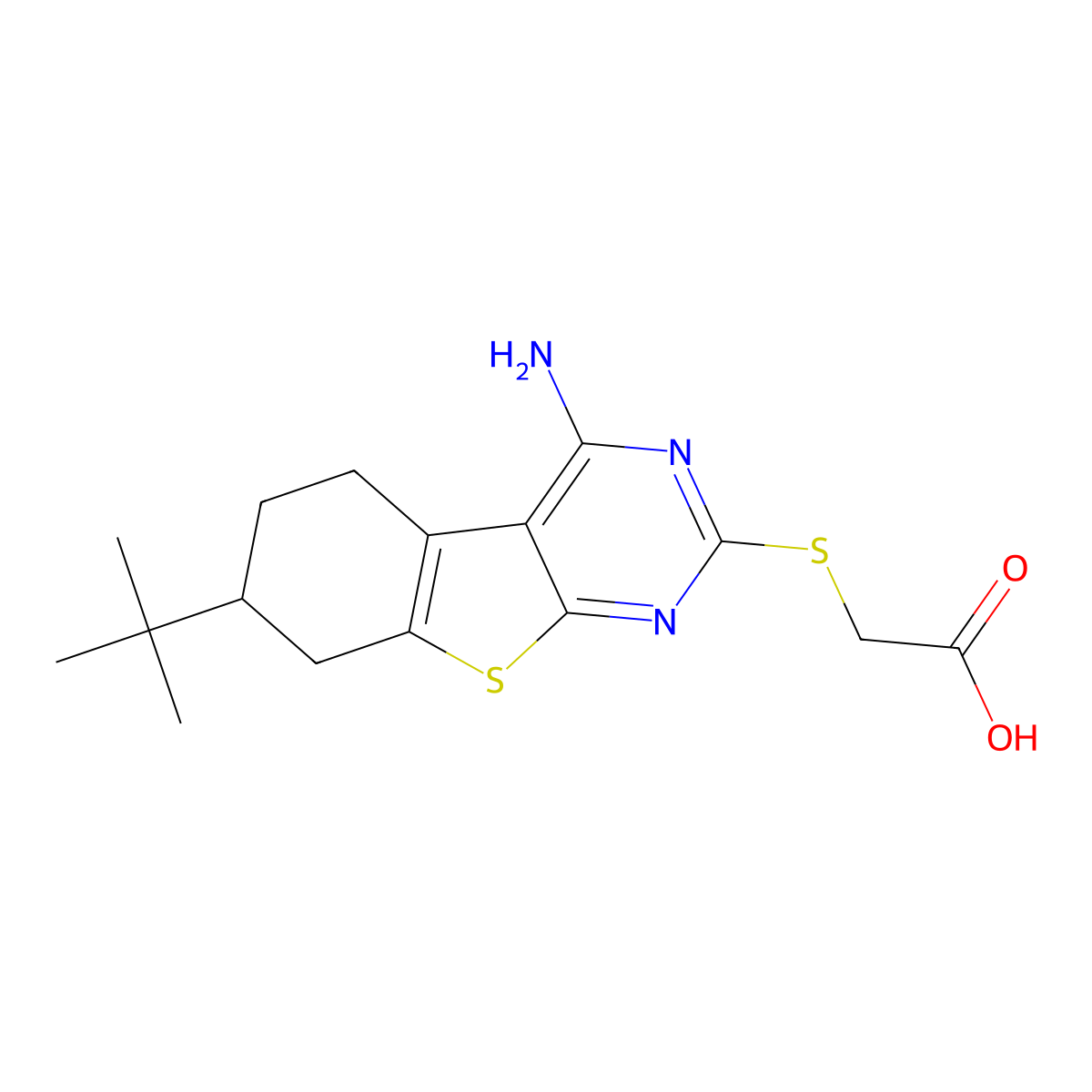 2-[(4-Amino-7-tert-butyl-5,6,7,8-tetrahydro-[1]benzothiolo[2,3-d]pyrimidin-2-yl)thio]acetic acid molecular structure, CAS 372975-38-7