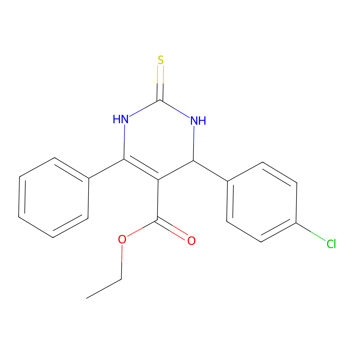 Ethyl 4-(4-chlorophenyl)-6-phenyl-2-thioxo-1,2,3,4-tetrahydropyrimidine-5-carboxylate molecular structure, CAS 372975-55-8