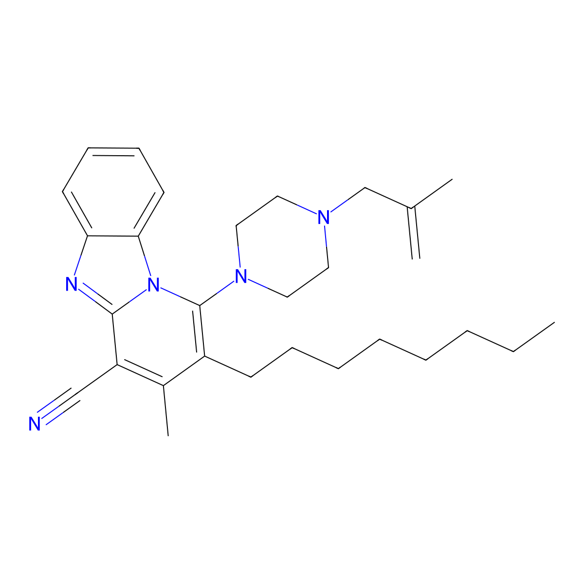 3-Methyl-1-[4-(2-methylprop-2-enyl)piperazin-1-yl]-2-octylpyrido[1,2-a]benzimidazole-4-carbonitrile molecular structure, CAS 372976-28-8