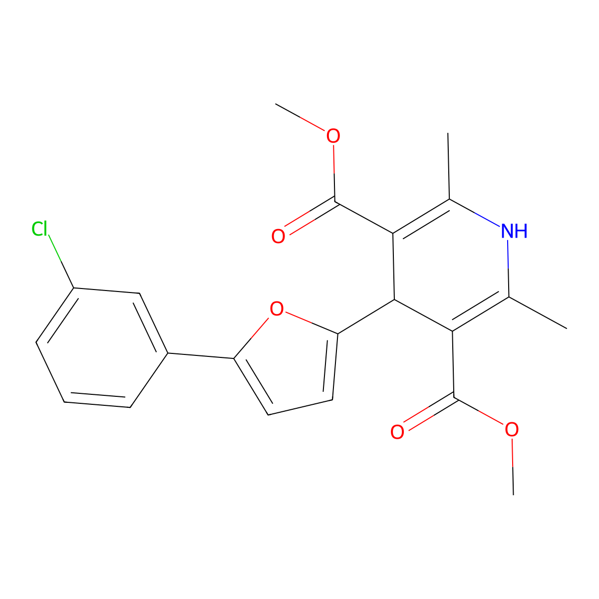 Dimethyl 4-(5-(3-chlorophenyl)furan-2-yl)-2,6-dimethyl-1,4-dihydropyridine-3,5-dicarboxylate molecular structure, CAS 372976-49-3