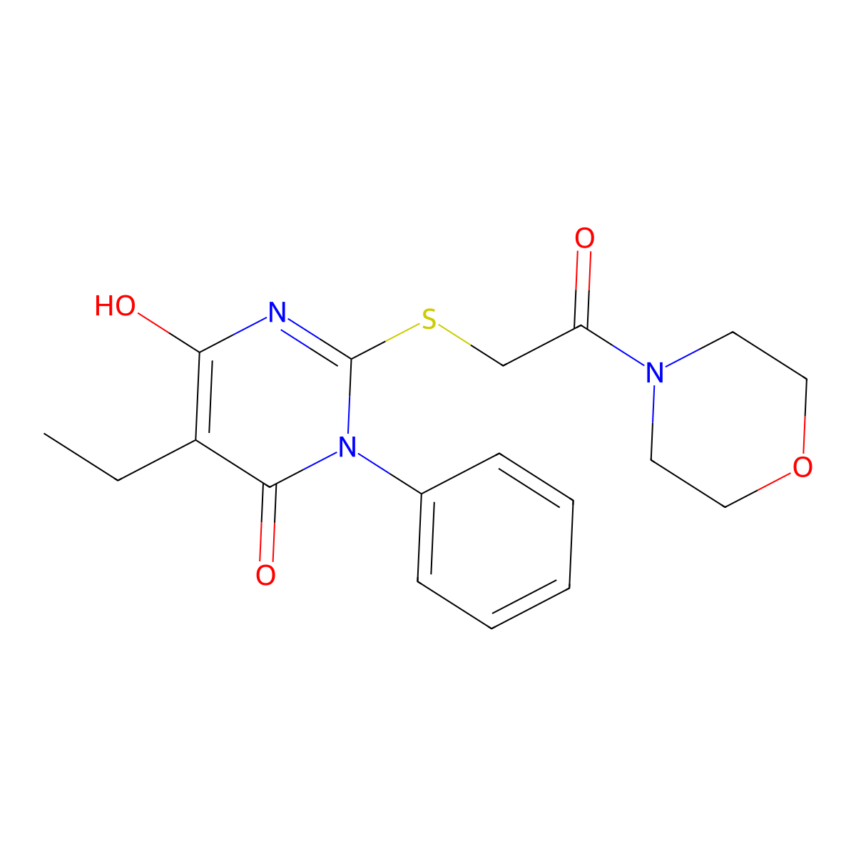 5-ethyl-6-hydroxy-2-((2-morpholino-2-oxoethyl)thio)-3-phenylpyrimidin-4(3H)-one molecular structure, CAS 372976-57-3
