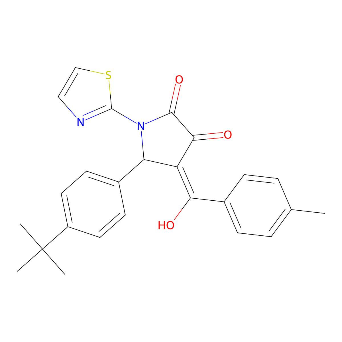 5-(4-Tert-butylphenyl)-4-[hydroxy-(4-methylphenyl)methylidene]-1-(1,3-thiazol-2-yl)pyrrolidine-2,3-dione molecular structure, CAS 372976-78-8