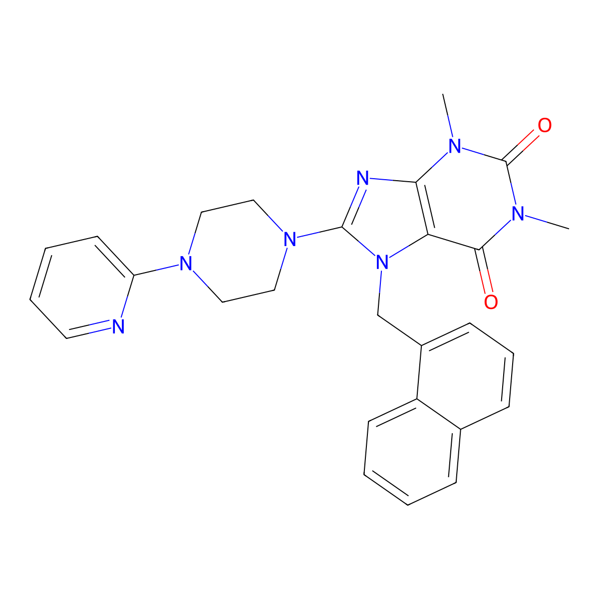 1,3-Dimethyl-7-(naphthalen-1-ylmethyl)-8-(4-pyridin-2-ylpiperazin-1-yl)purine-2,6-dione molecular structure, CAS 372976-98-2