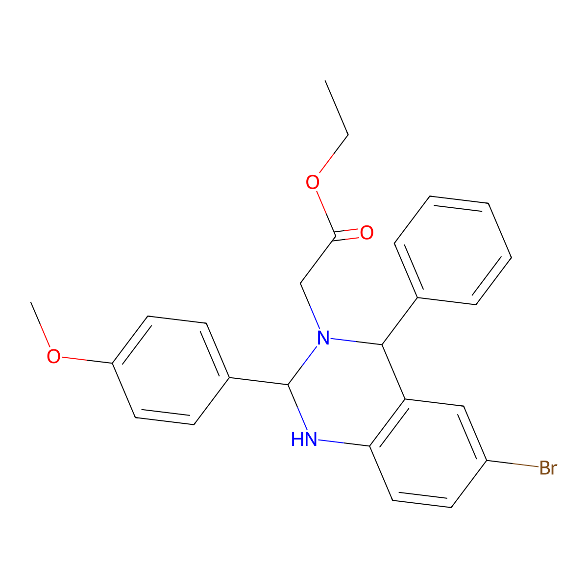 Ethyl 2-[6-bromo-2-(4-methoxyphenyl)-4-phenyl-2,4-dihydro-1H-quinazolin-3-yl]acetate molecular structure, CAS 372977-24-7