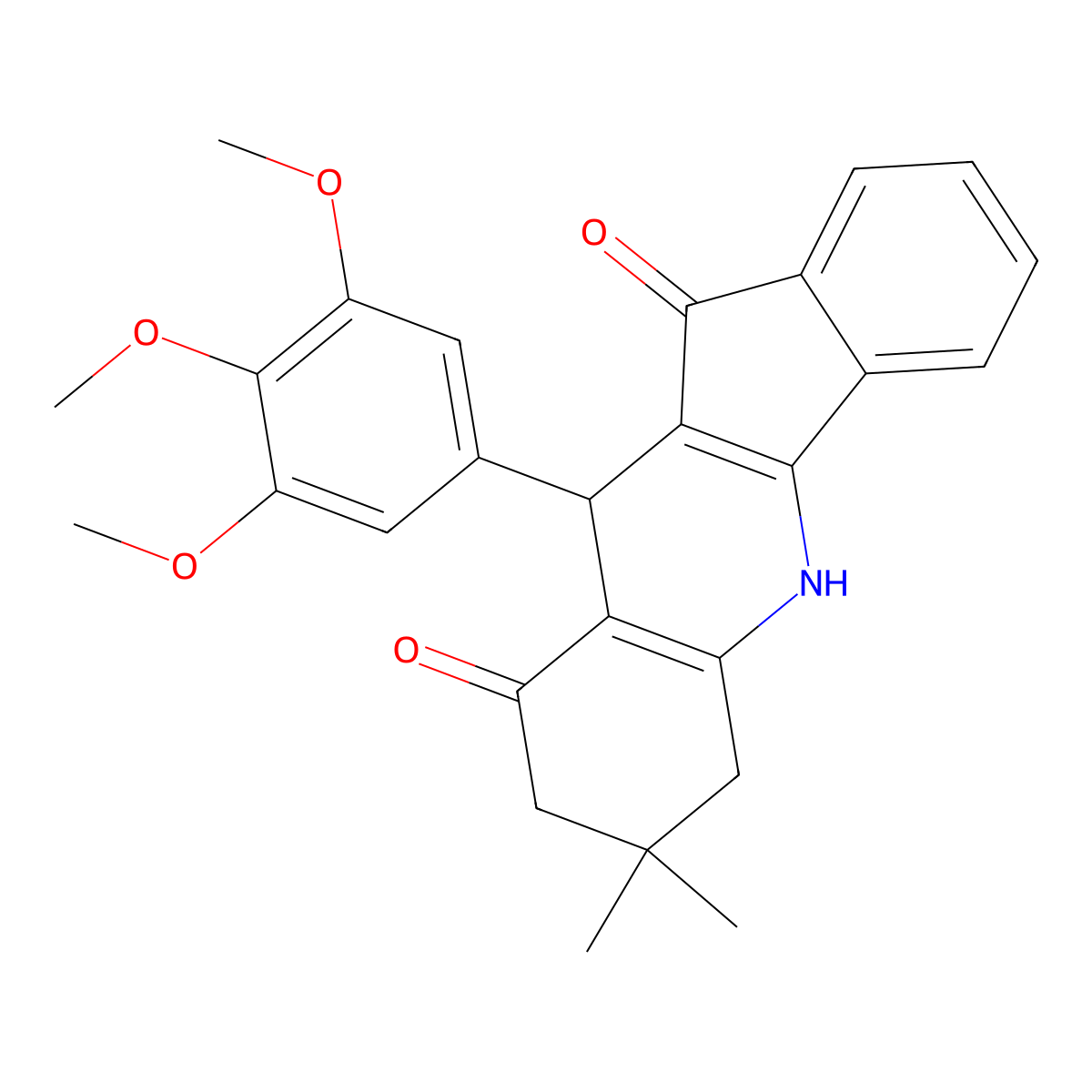 7,7-dimethyl-10-(3,4,5-trimethoxyphenyl)-6,7,8,10-tetrahydro-5H-indeno[1,2-b]quinoline-9,11-dione molecular structure, CAS 372977-43-0