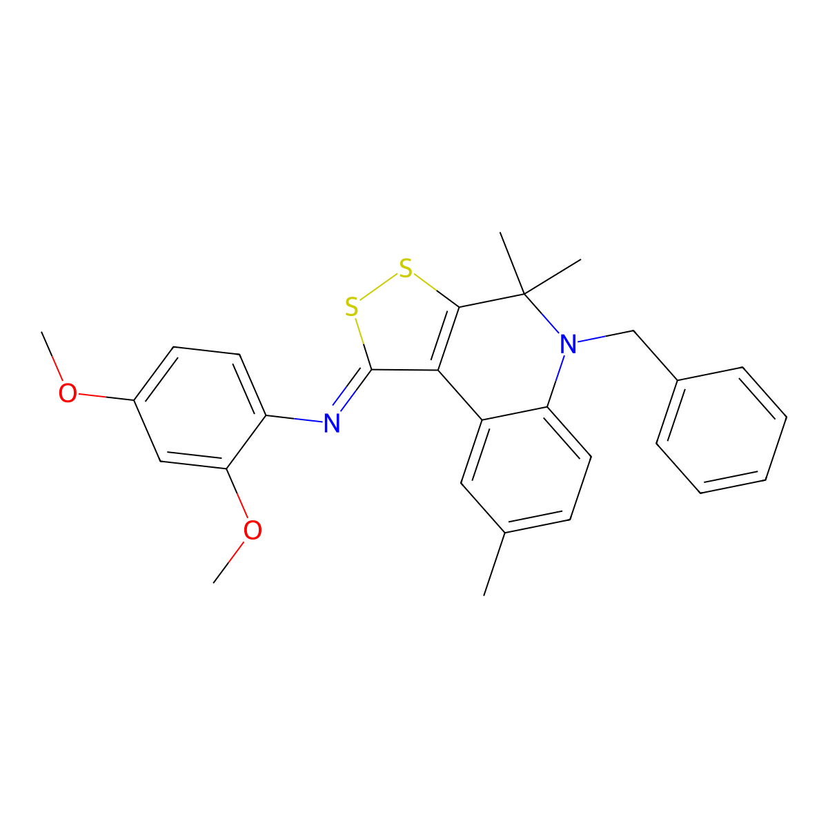 N-[(1Z)-5-benzyl-4,4,8-trimethyl-4,5-dihydro-1H-[1,2]dithiolo[3,4-c]quinolin-1-ylidene]-2,4-dimethoxyaniline molecular structure, CAS 372977-89-4